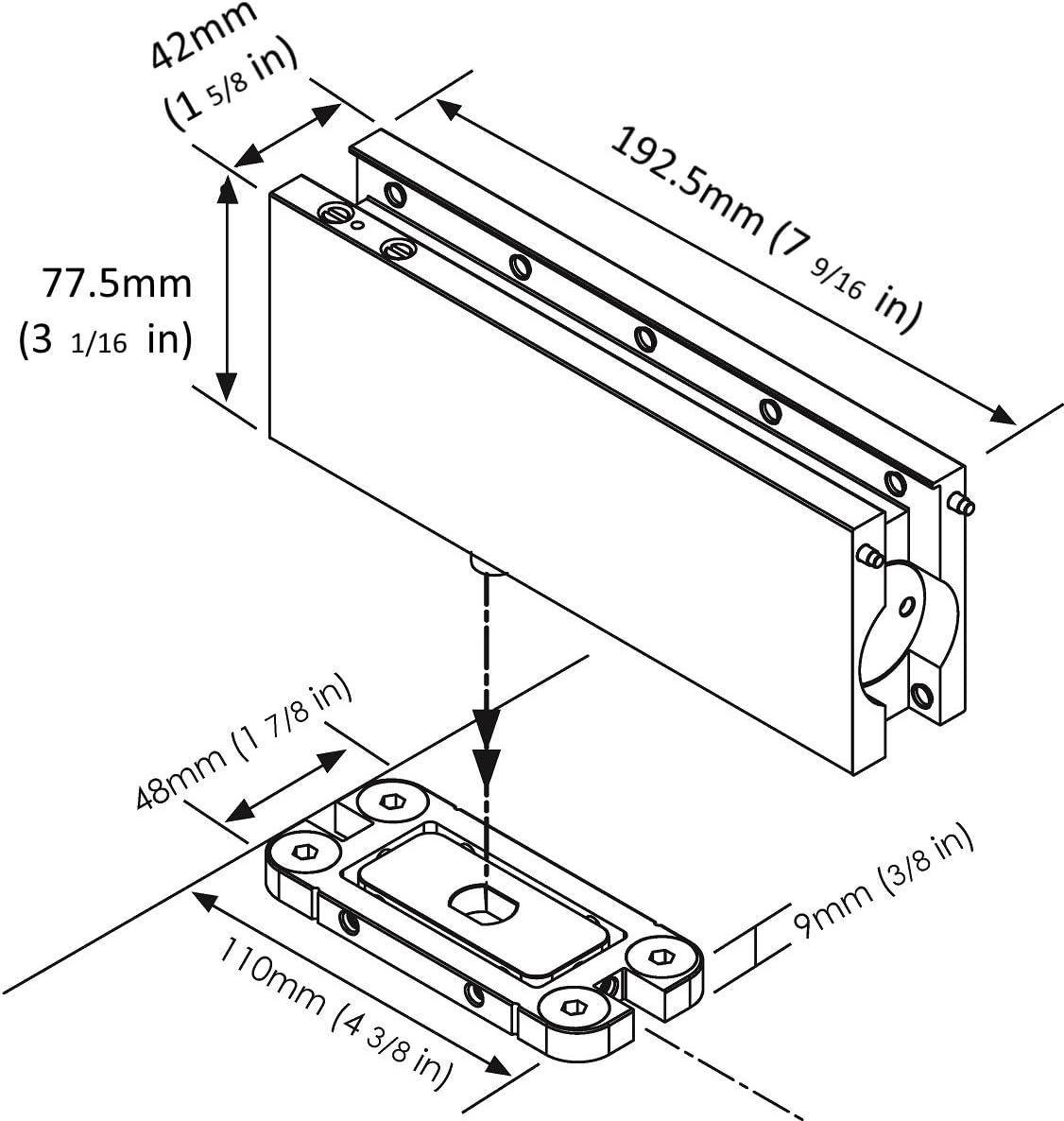 NHN Hydraulic Self Closing Pivot Door Closer (Hold Open) for Glass Door + Top Patch + Top Pivot, No Floor Digging Matte Black