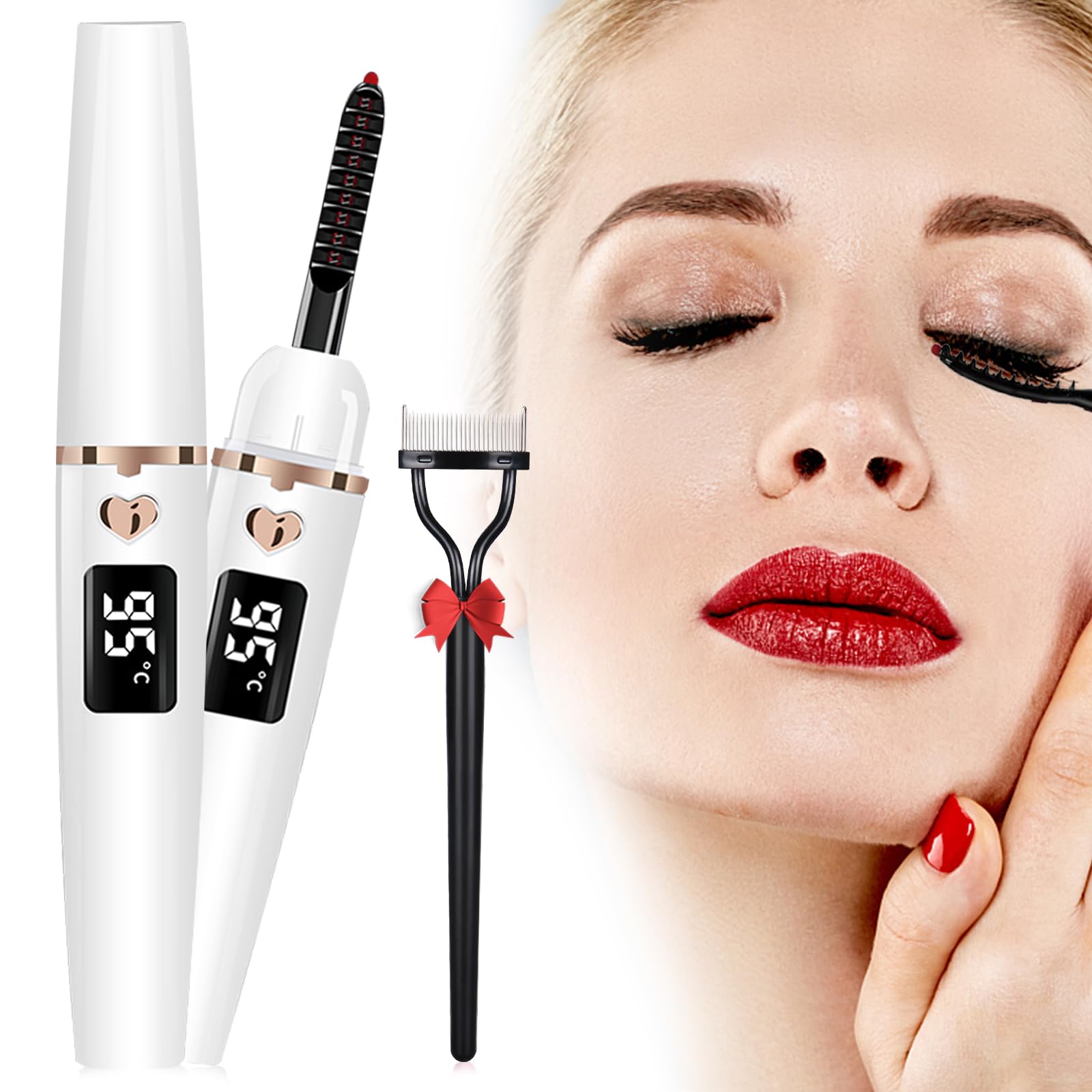 DUST2OASIS Heated Eyelash Curlers,Lash Curler Heated Electric Eyelash Curler,Eye Lash Curler Type C Rechargeable Lash Curler with Comb LED Display 4 Temp for Curling Eye Lashes White