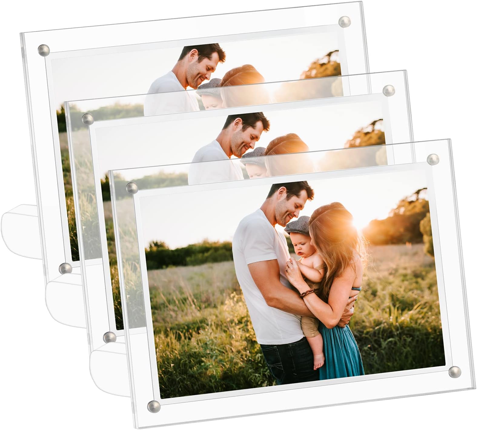 4x6 Clear Acrylic Photo Frames Magnetic Picture Frame, Frameless Postcard Display Stand for Desktop (3 Pack)