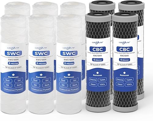 Filtro de sedimentos de cuerda para toda la casa de 5 micras de 10 x 2.5 pulgadas y filtro de agua de bloque de carbono compatible con sistemas de