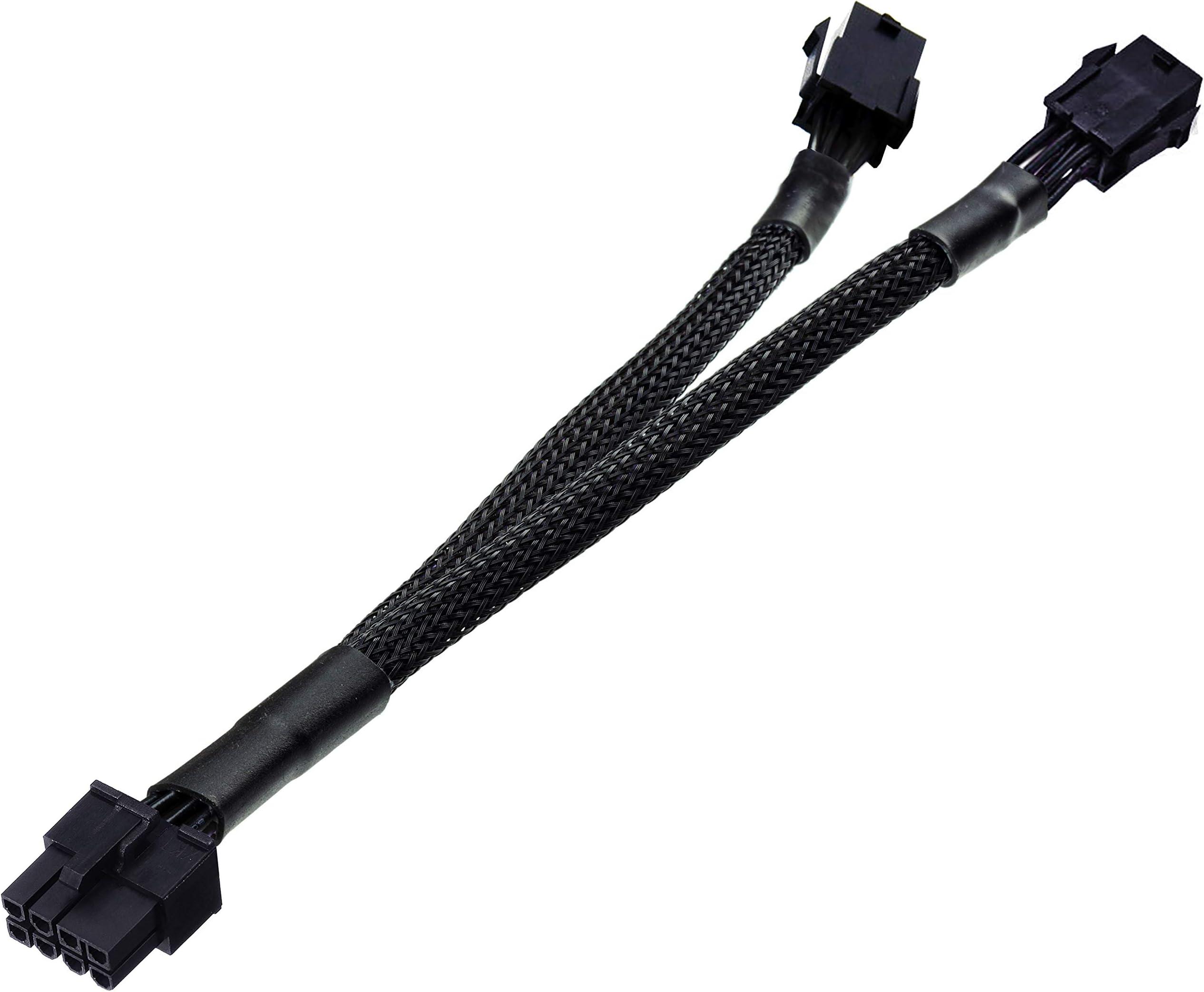 Dual 6 Pin Female to 8 Pin Male GPU Power Adapter Cable Braided Sleeved 9 inches