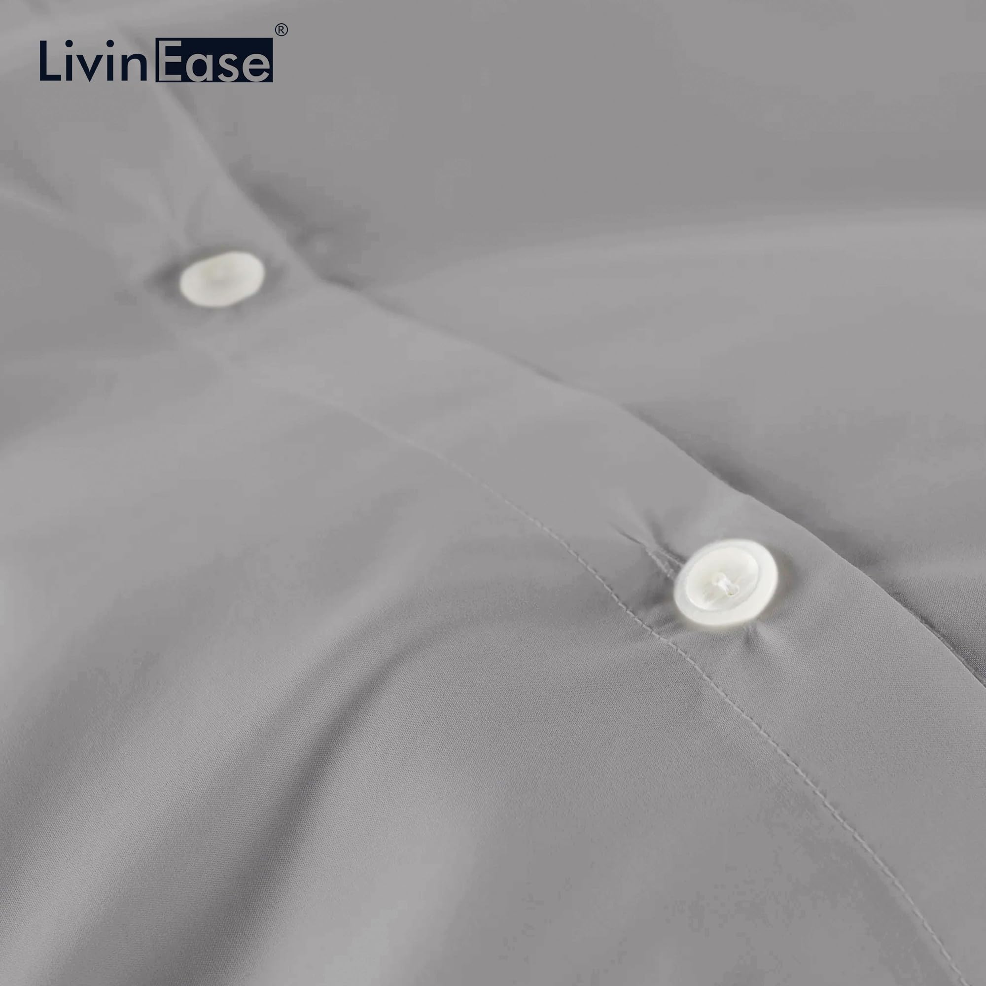 LivinEase Set Copripiumino Singolo - Copripiumino 155x200 cm con 1 Federa 50x80 cm in Microfibra, Copripiumino in Tinta Unita Morbido e Anallergico (Grigio)