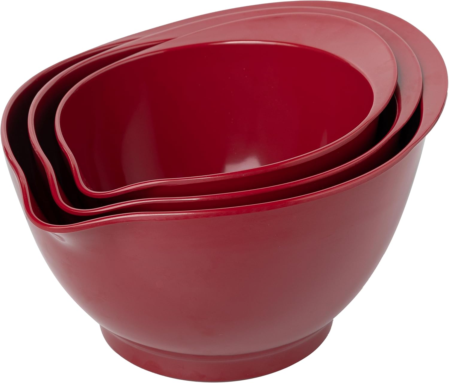 LEHAHA Set of 3 Melamine Mixing Bowls with Pour Spout, Non-Slip, BPA Free, Nesting large Serving Bowl with big handle for Prepping, Baking, Cooking, Kitchen Cooking and Baking Supplies, Burgundy Red