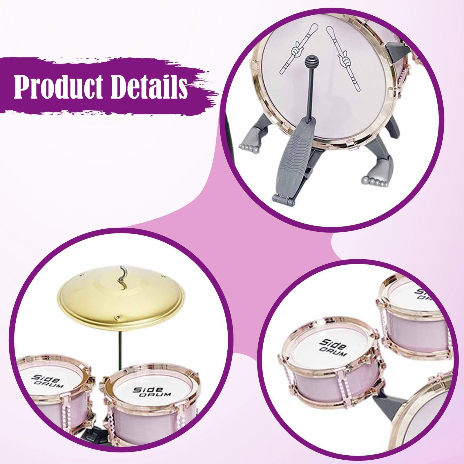 Batteria Bambini Playset Percussioni Giocattolo Strumento Musicale Sgabello in Materiale Pp Adatta per Divertimento Regalo Camera da Letto a, Rosa