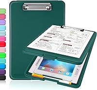 Vista 11 de Sooez - Portapapeles con almacenamiento, de plástico con clip de perfil bajo, resistente, plegable, cubierta impermeable para portapapeles