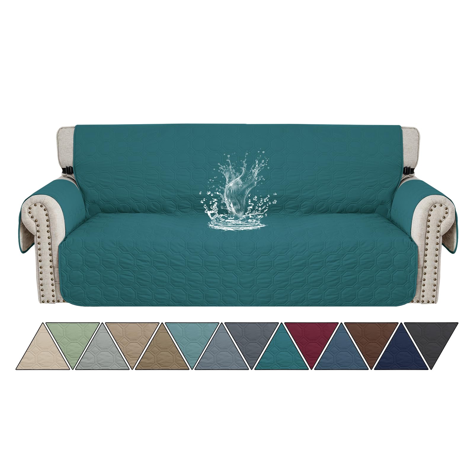 Ystyle Copridivano Impermeabile 3 Posti Con Braccioli, Copri Divano Antigraffio Gatto Con Tasche Laterali, Sofa Cover Antiscivolo, Universale Copridivani Mobili Protector, Verde Scuro