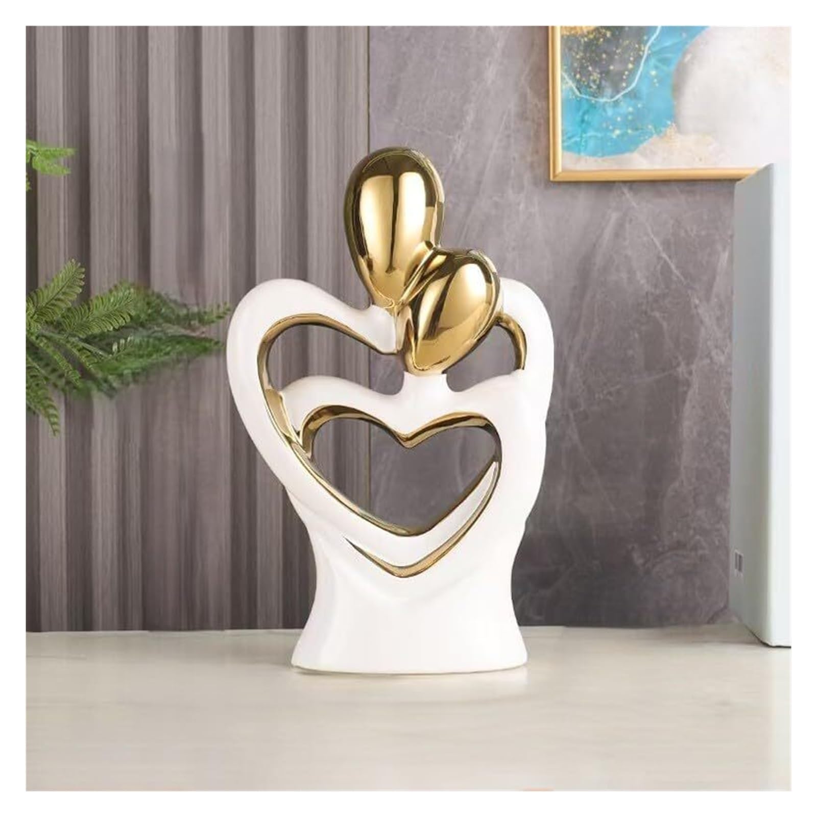 GlamourYard Knick Knacks Modern Abstract Ceramic embracing Couple Statue Ornament 4 Colors to Choose Aesthetic Room Decor(White)