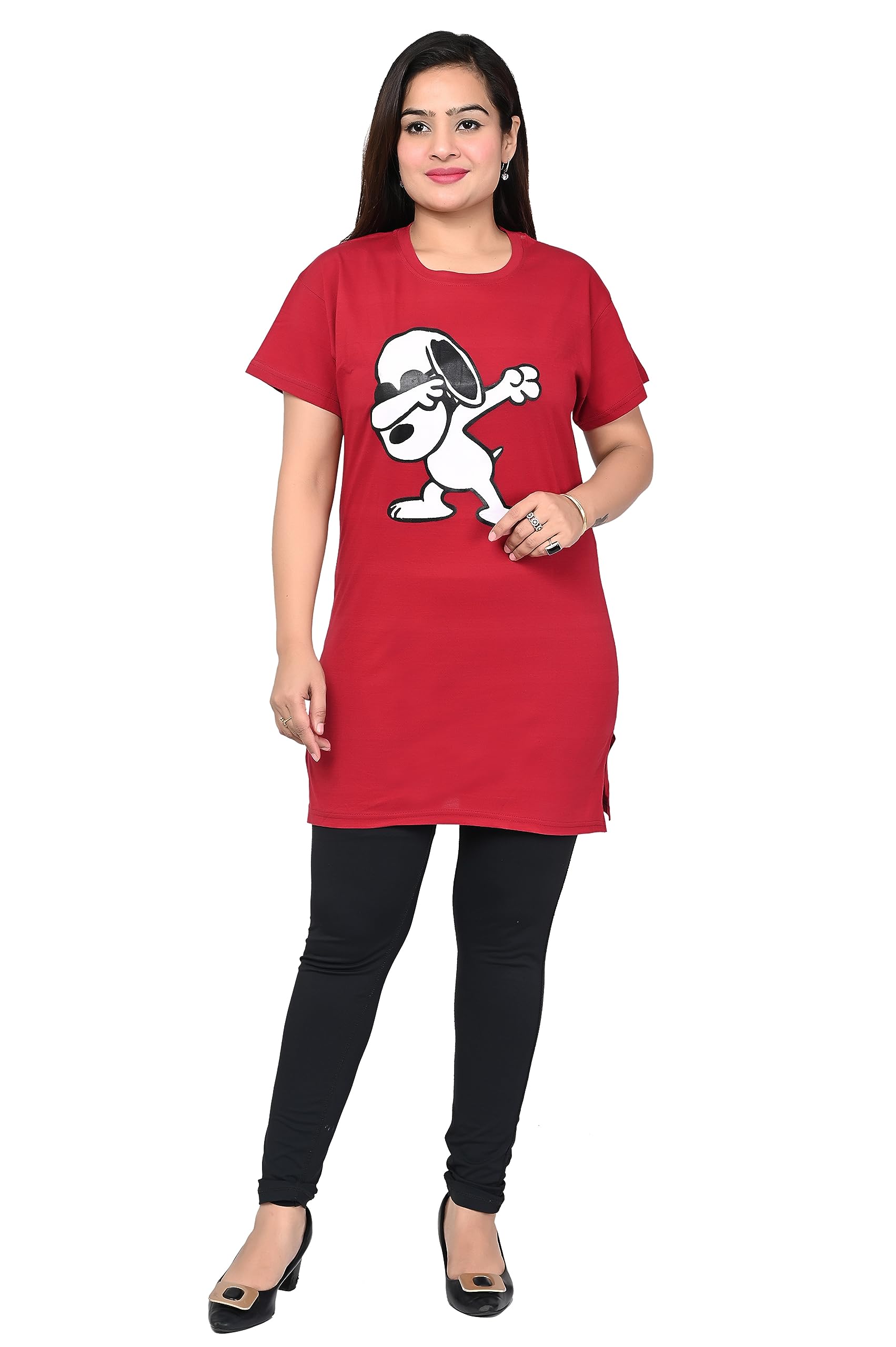 Women's/Ladies/Girls Printed Long Polo T-Shirts | Regular Fit Cotton T-Shirts/Tops/Long Night Wear & Daily Use T-Shirt for Women's & Girls-picture-39