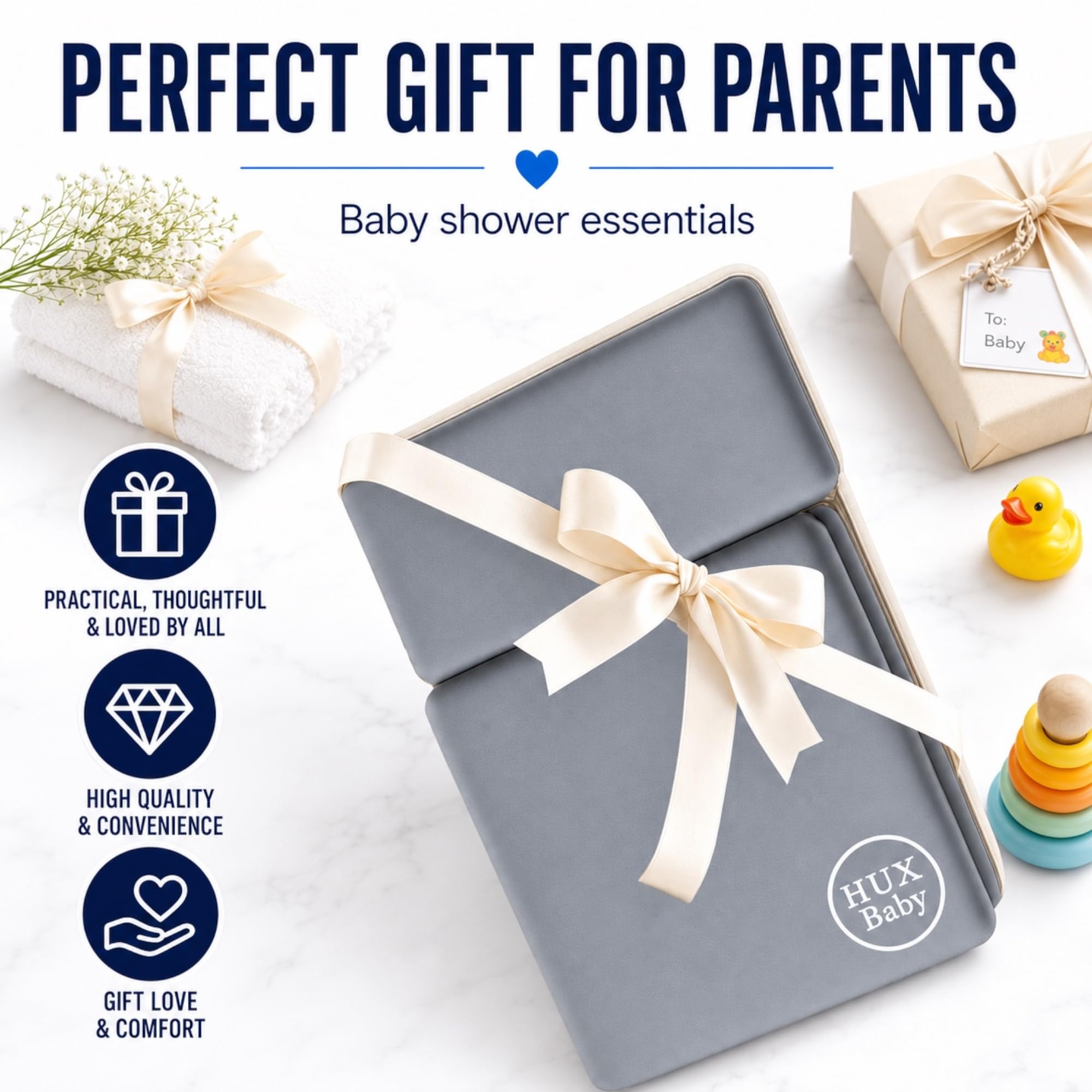 HUX Baby Baby-Badewannen-Knieschützer und Ellenbogenstützen-Set, Badematte, Badespielzeug-Organizer für Badewanne, Ellenbogen- und Kniestützen-Set, Lua Grey