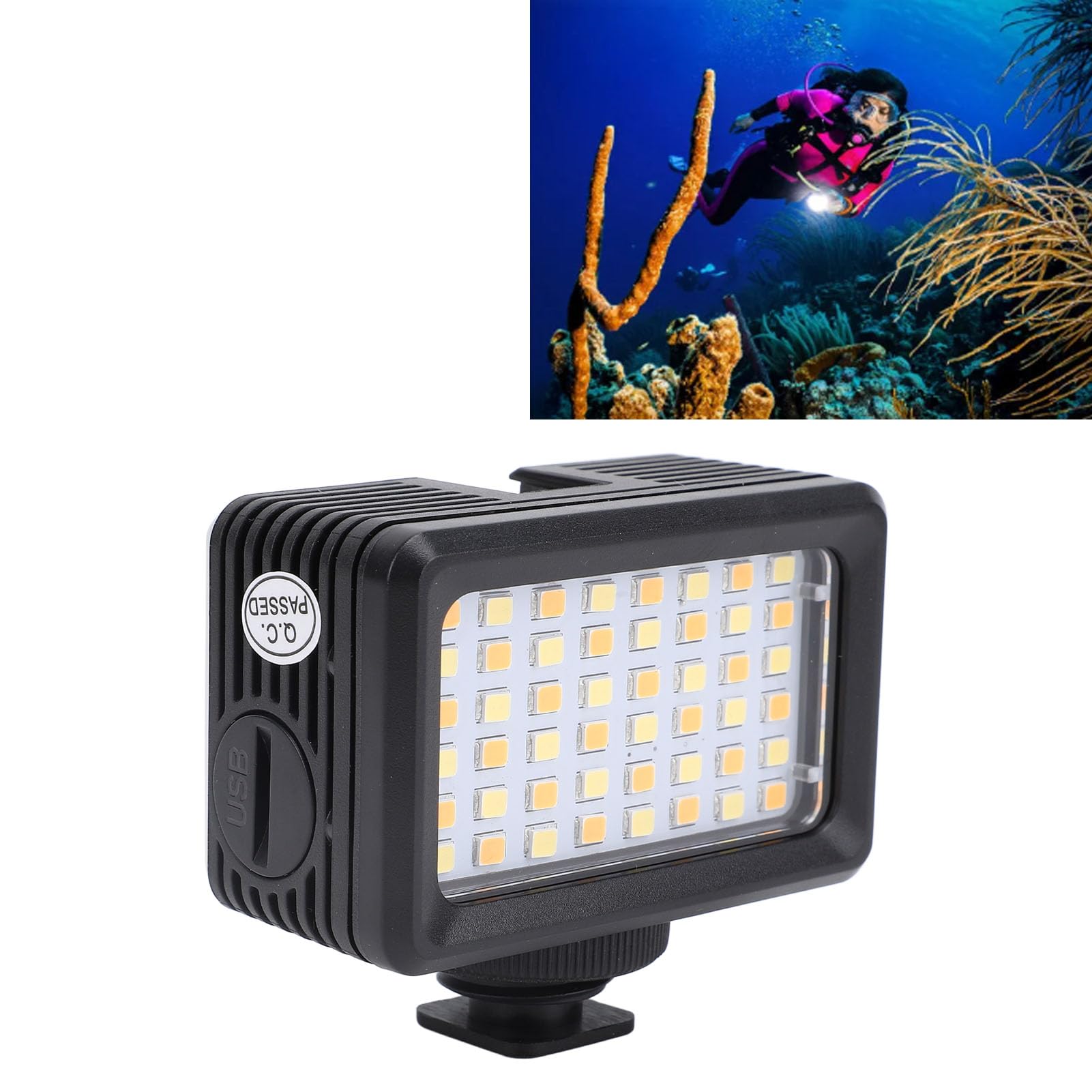 Unterwasserkamera-Licht, 48 Stück LED-Perlen, 130 Fuß, 2500 Bis 9000 K, Wasserdichtes Tauch-LED-Videolicht mit Adapter und Kaltschuh-Schnittstelle, PC-Gehäuse für