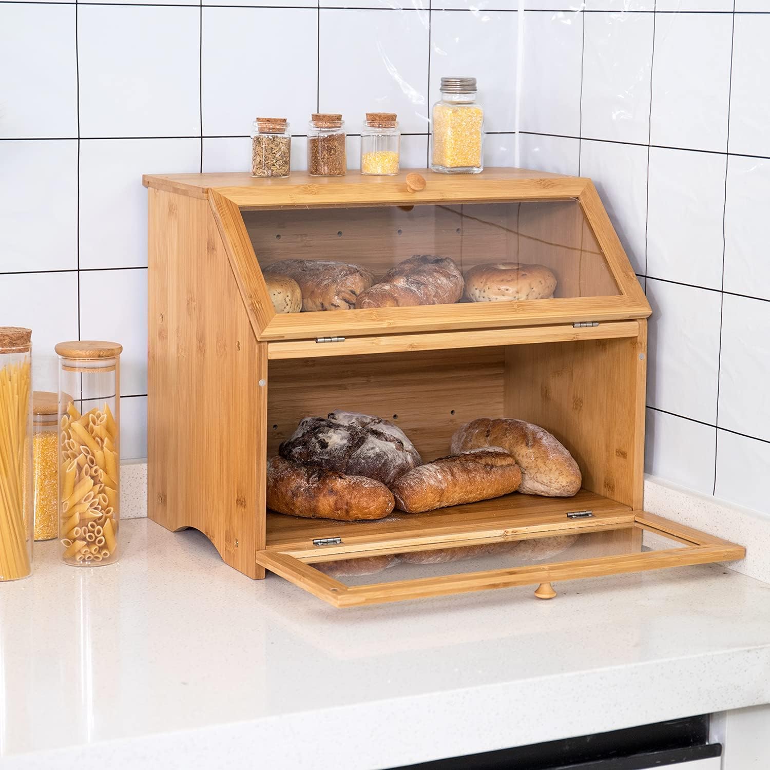 Generic Boîte à Pain En Bambou Avec 2 Étages, Box En Bois Avec Couvercle Transparent, Pour Garder Le Pain, Boulangerie, Patisserie.. - Rangement Pour Cuisine à Prix Pas Cher | Maroc