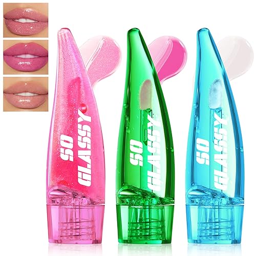 Aceite labial de aloe vera que cambia de color, juego de 3 piezas de aceite hidratante natural para labios, brillo tintado, brillo labial, purpurina
