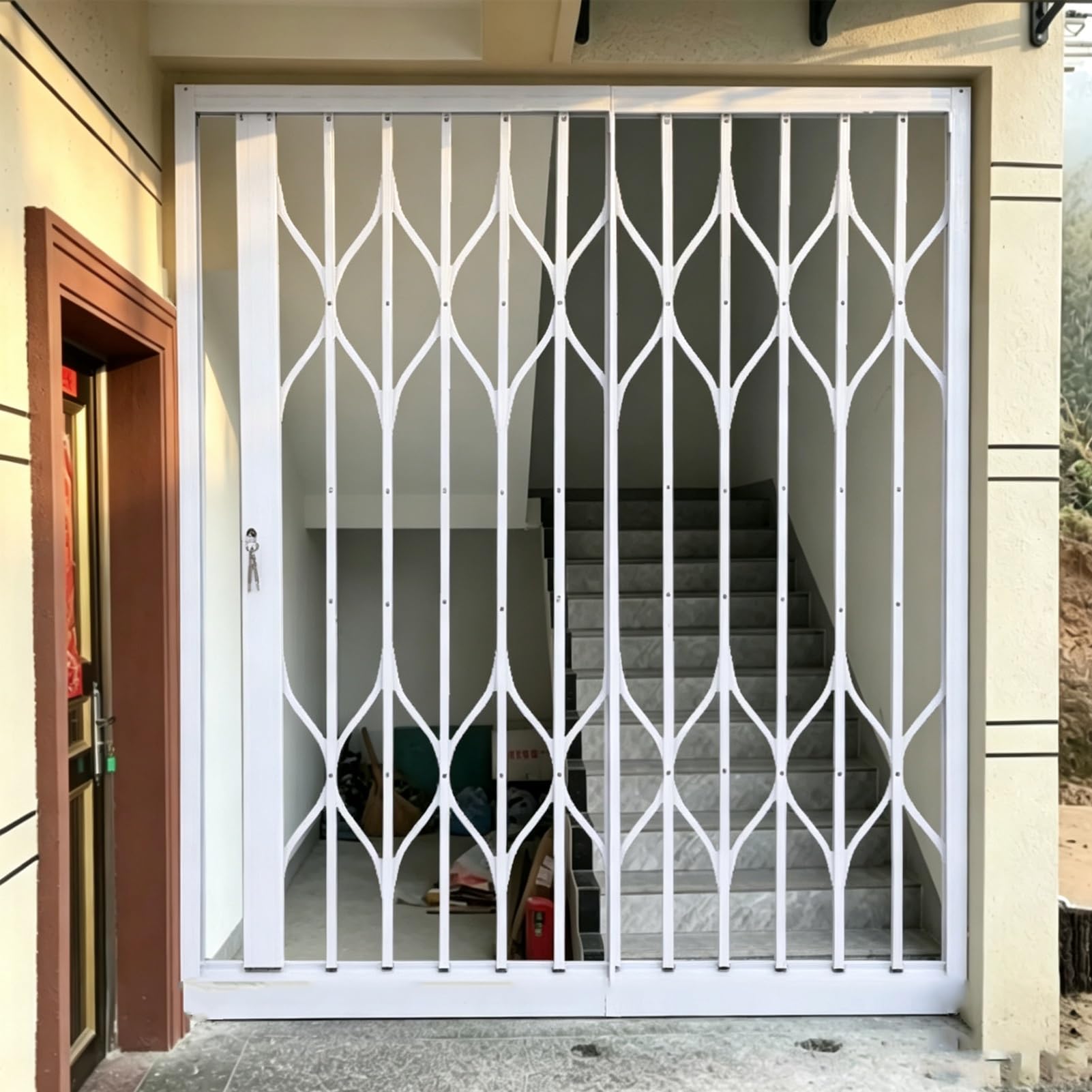 Fenstergitter Einbruchschutz Sicherheitsriegel für Schiebetüren mit Sicherheitsverriegelung, Ausziehbares, Hurrikansicheres Fenster aus Aluminiumlegierung, Faltbare Sicherheitsfenster