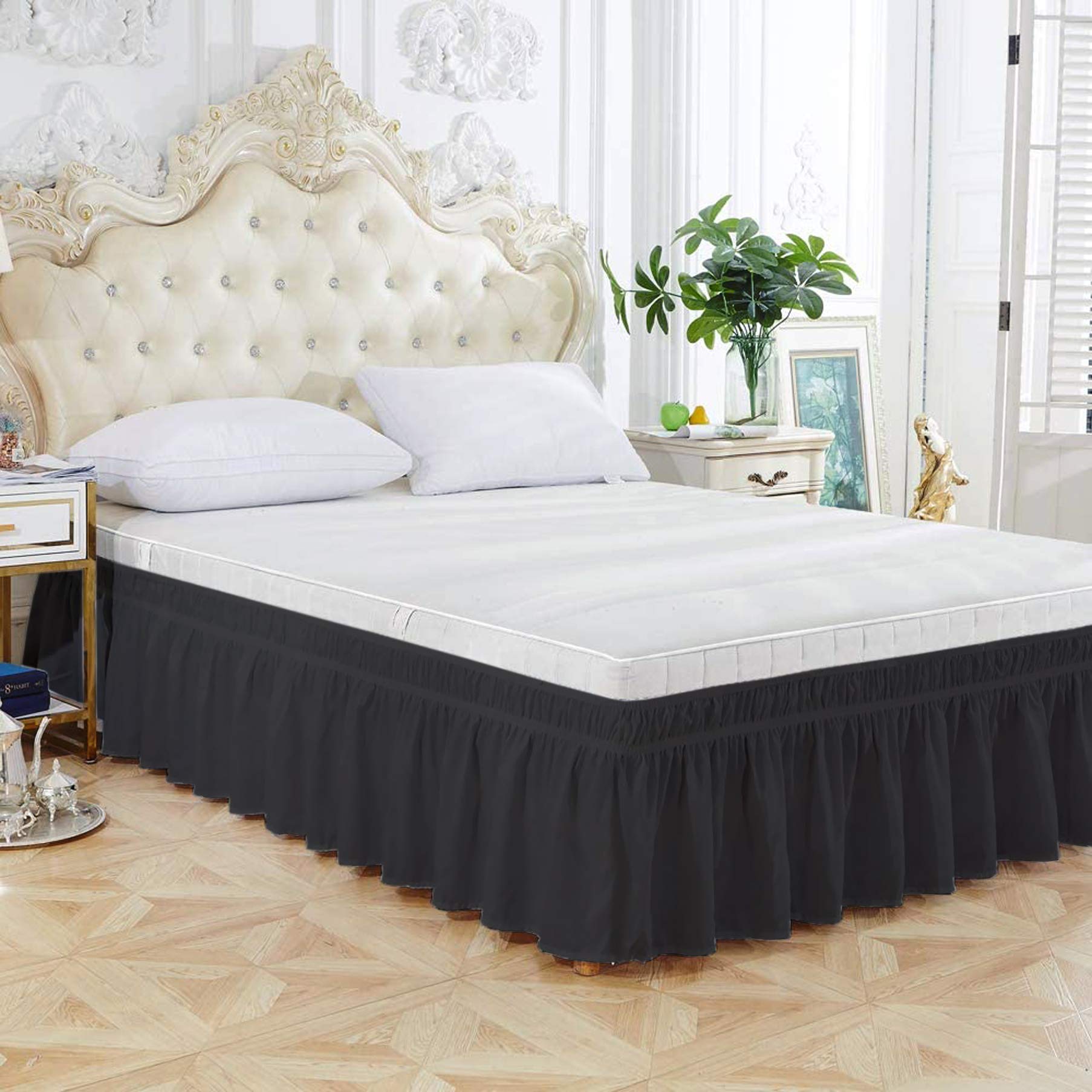 Wrap Around Bed Skirt King Size (78" W x 80" L) Microfiber 1800 Thread Count with Adjustable Three Fabric Sides Elastic Belts, Easy Fit Bed Skirt -18" Height (Dark Grey Solid) Color-image-41