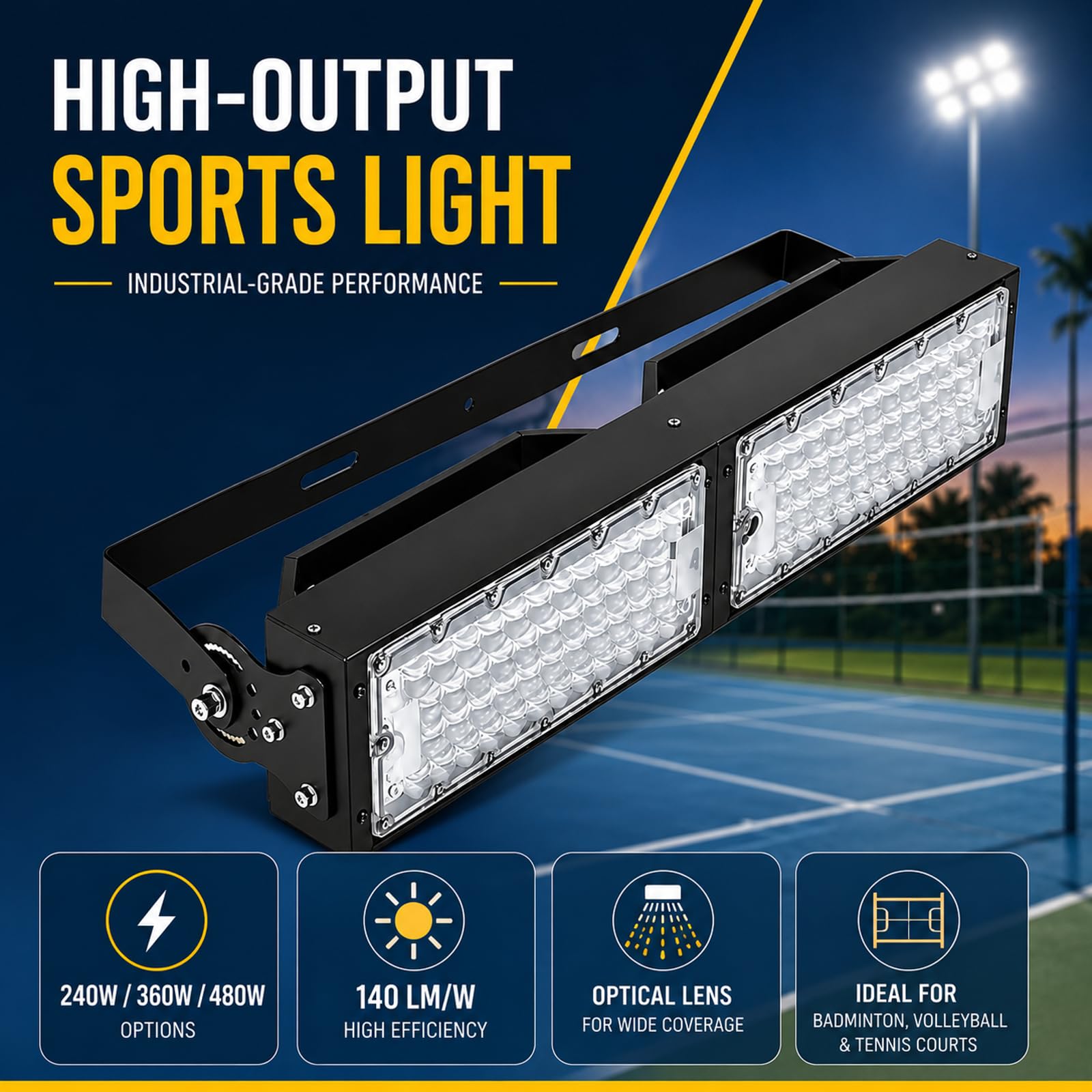Stadionowy reflektor LED 240W/360W/480W – Zewnętrzne oświetlenie boisk 240W