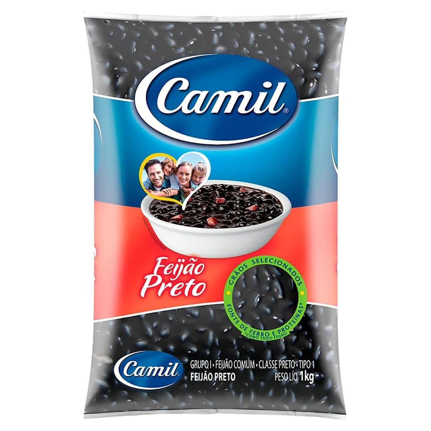 Camil Feijão Preto 1 kg con adhesivo Kajal | Frijoles negros de alta calidad de Brasil | Perfecto para platos tradicionales como feijoada y ensaladas, fibra, vegano y sin gluten