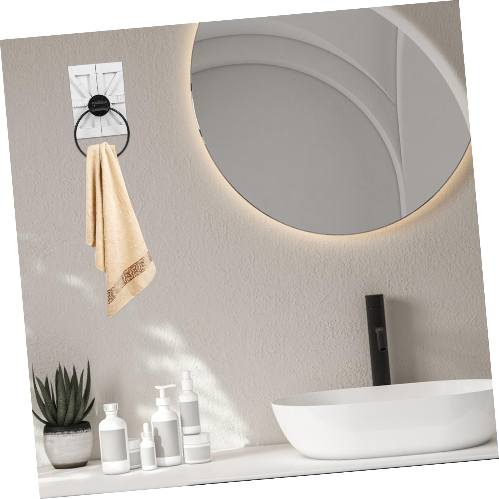 Portasciugamani da Parete Rustico in Ferro Bianco per Cucina e Bagno Design Vintage con Anello Portasciugamani