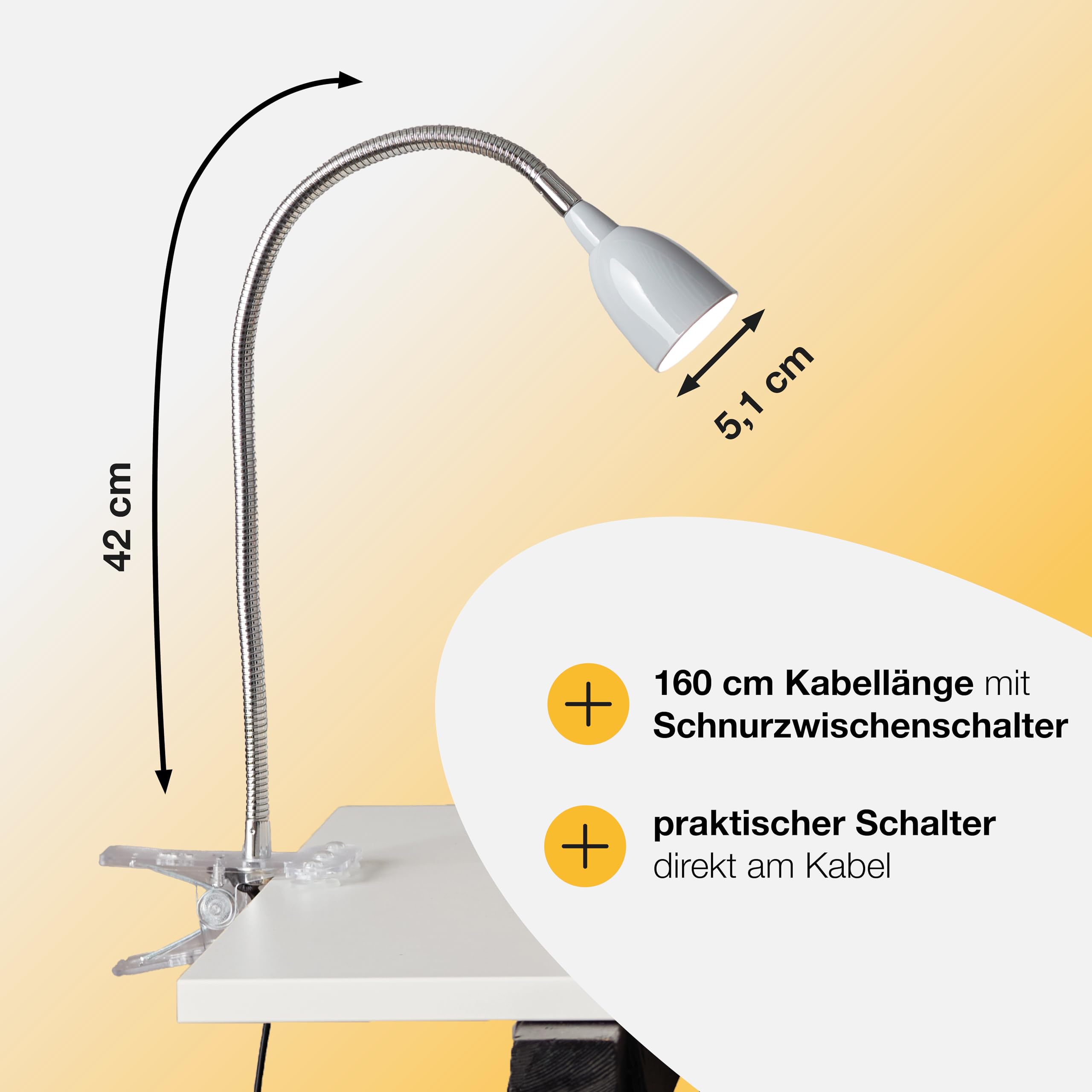 Brilliant Anthony LED lampa zaciskowa na biurko, 2,4 W, zintegrowana dioda LED, metal/tworzywo sztuczne, tytan G92936/11