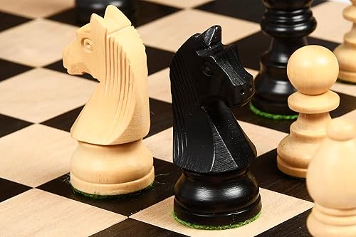 Miniatura 2 de Tournament Series Staunton Chess Pieces with German Knight in Ebonized Boxwood & Boxwood – Weighted 3" King | Handcrafted Luxury Chess Set for