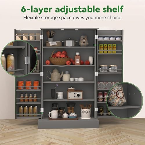 Miniatura 4 de VEKOO - Armario de almacenamiento de despensa de cocina de 41 pulgadas, armarios de almacenamiento de alimentos con puertas y estantes ajustables,