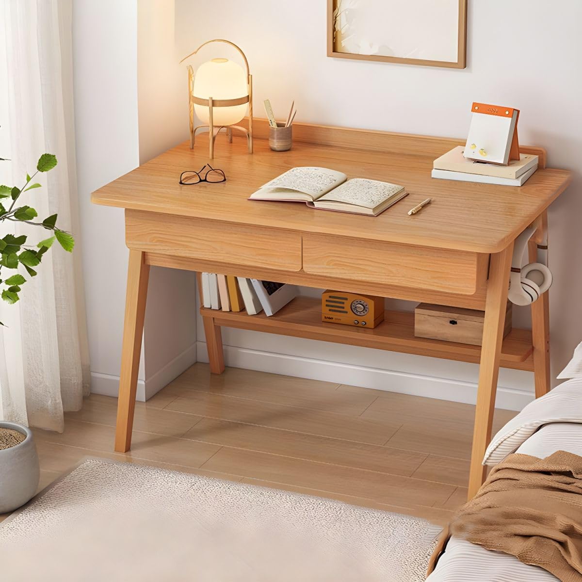 CraftThink Scandinavian Office Study Desk, Contemporary Computer Desk Writing Desk Work Desk with Natural Wood Base, Natural 39.5" L x 21.5" W x 32" H