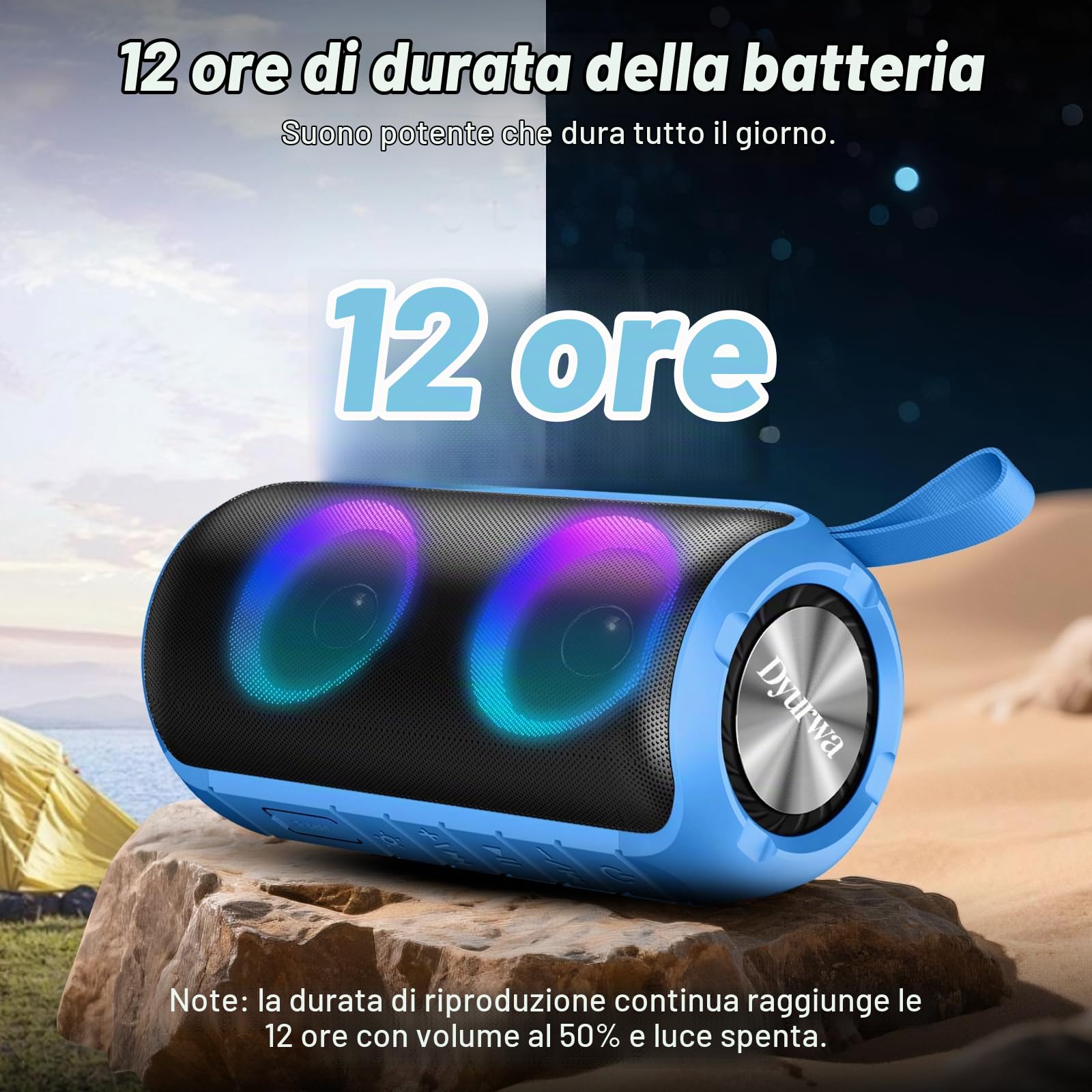 Cassa Bluetooth Portatile Potente 24W, Altoparlante Bluetooth 5.3 con Suono Stereo, IPX6 Speaker Bluetooth con Luce LED, Abbinamento TWS, 12H di Autonomia, Chiamata Senza Mani per Casa, Esterno,Viaggi