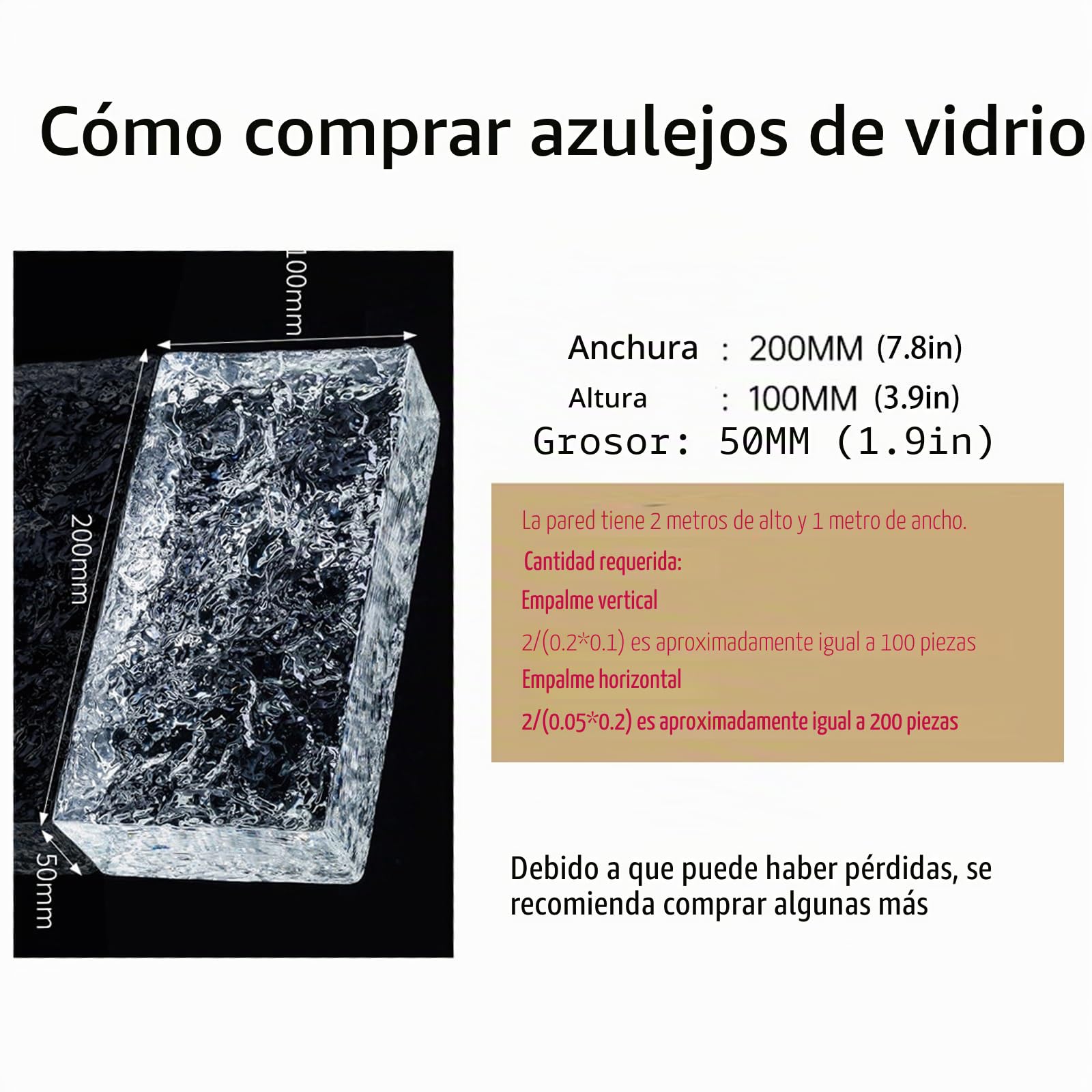 Ladrillo de vidrio de 7,8 x 3,9 x 1,9 pulgadas, ladrillo de vidrio sólido transparente, pared divisoria decorativa, utilizada para dividir habitaciones, decoración de edificios, bares, hoteles(B)