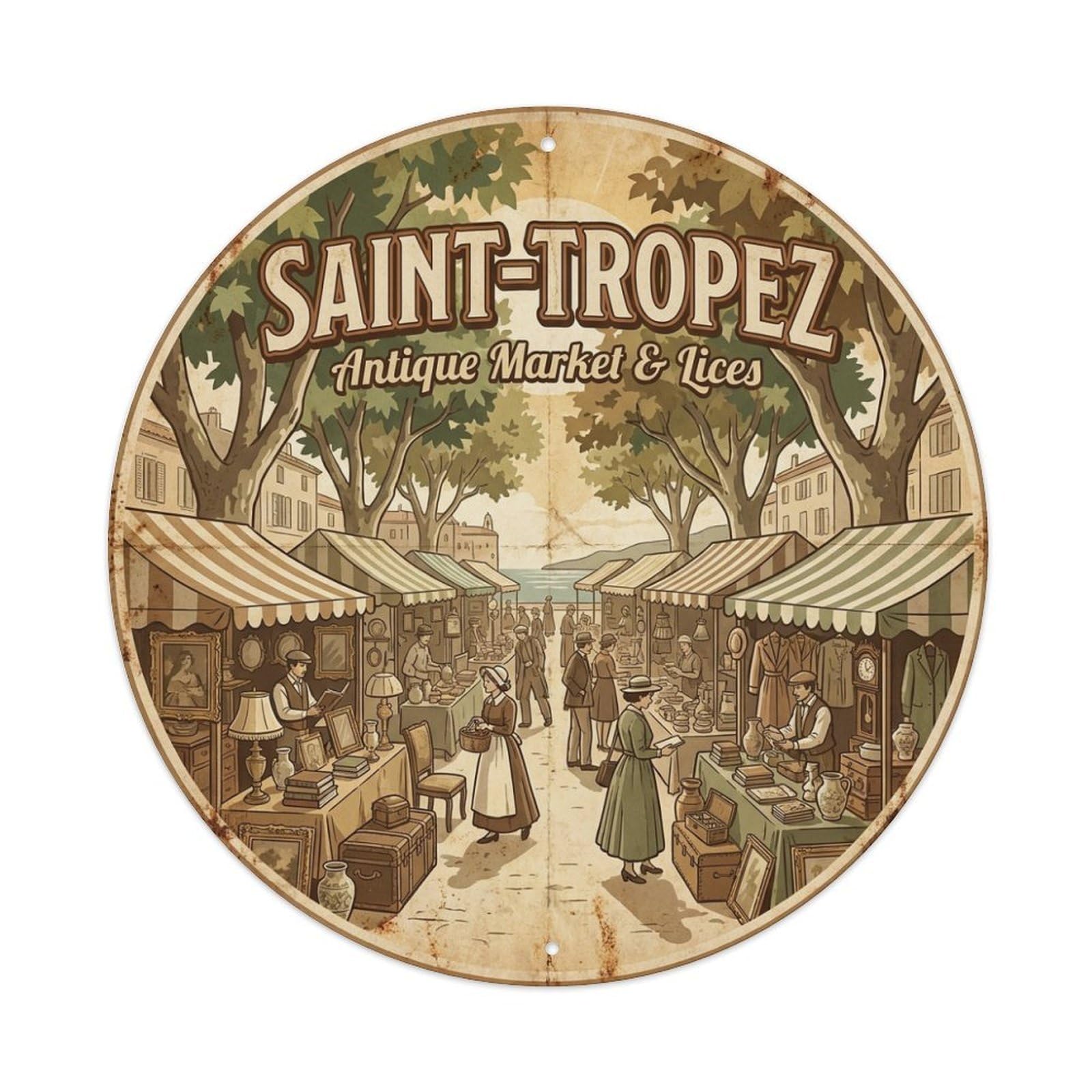 Village Market Crafts Travel Saint Tropez France Metal Tin Sign