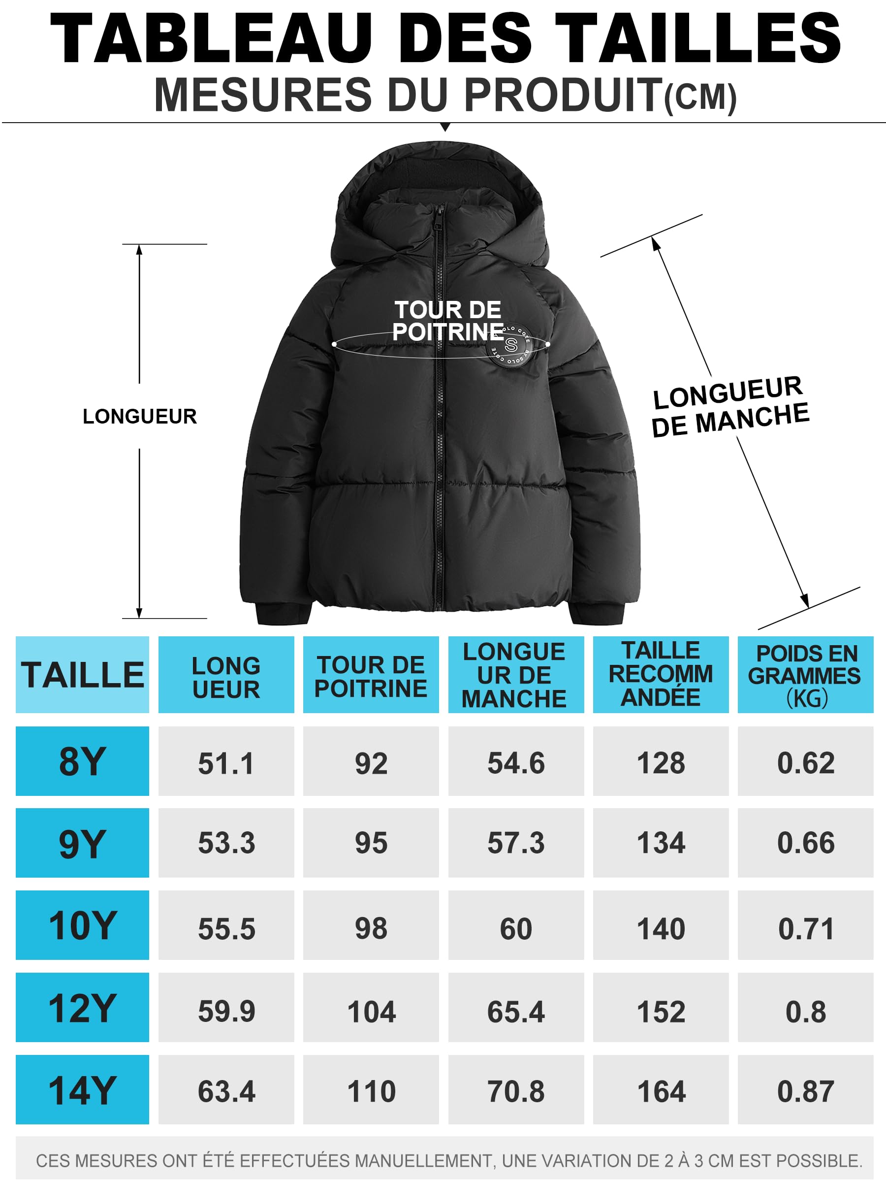 maoo garden Doudoune Hiver pour Filles avec Doublure Polaire Manteau Imperméable Lourd pour Grands Enfants