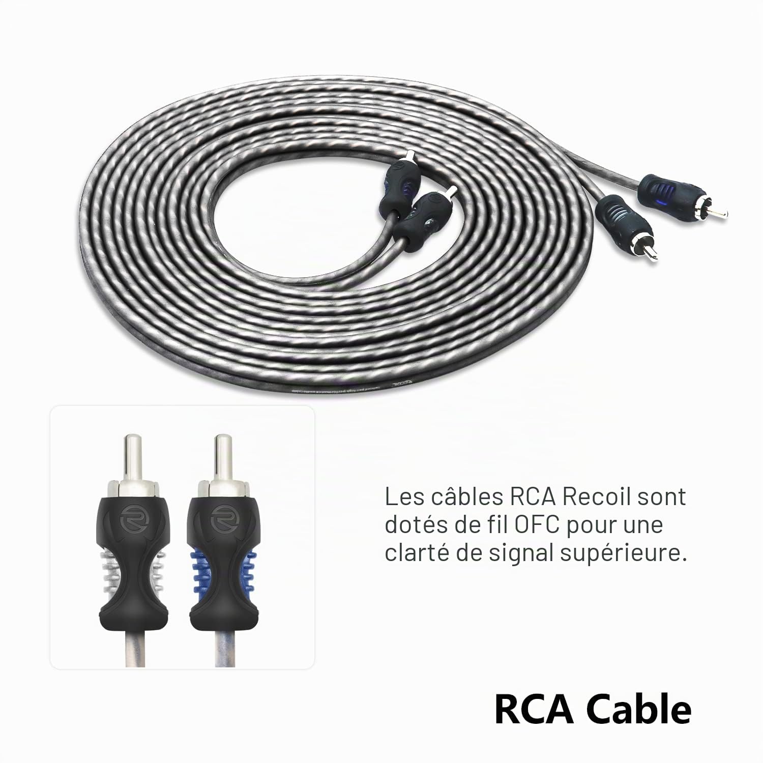RECOIL RCK-8 Kit de Câblage Complet Amplificateur Voiture 8 AWG (10mm²) – Câble Audio RCA OFC + Alimentation CCA, Kit Câbles pour Ampli Basses, Compatible La Plupart des Voitures