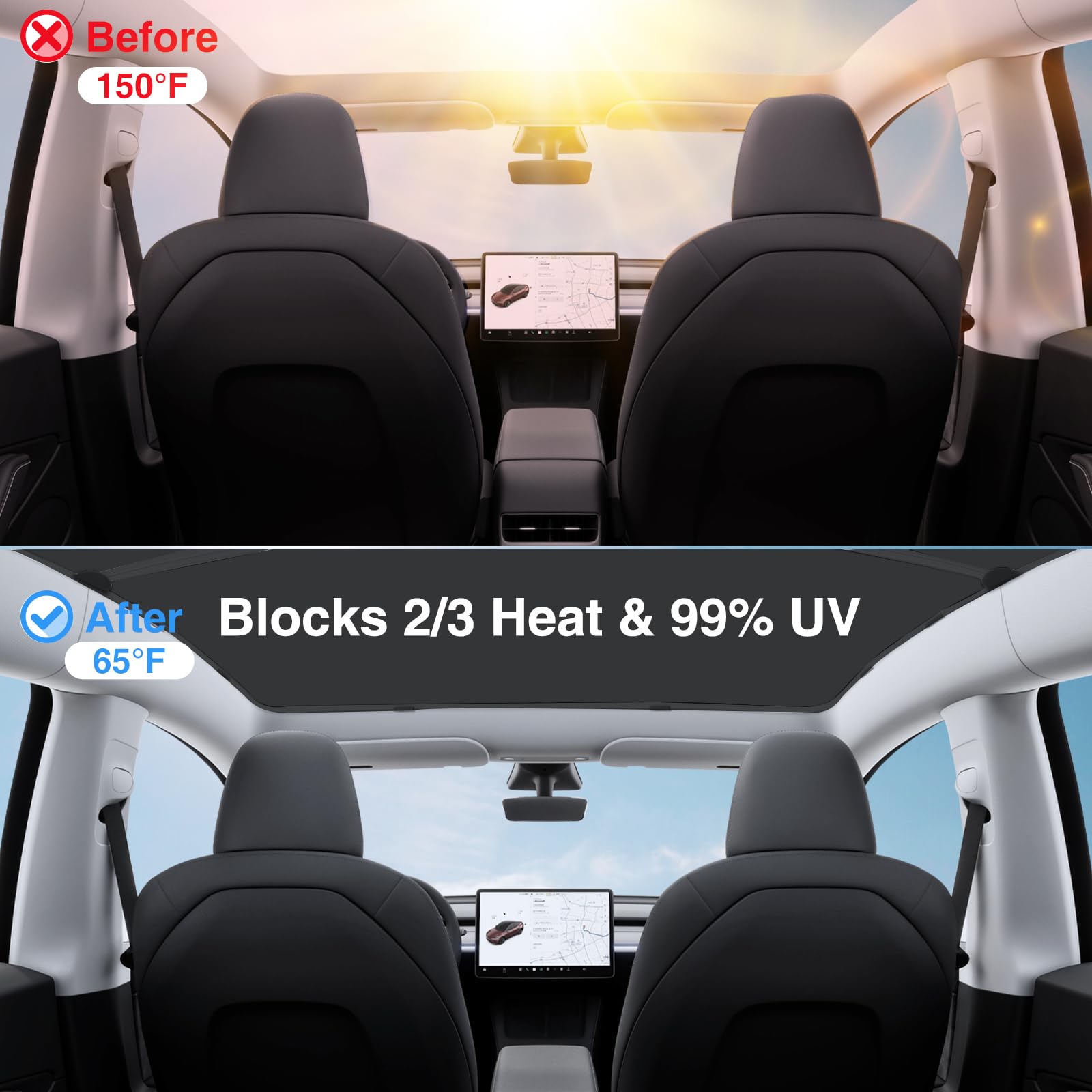AAMHHM Tesla Model Y Juniper 2025 Osłona przeciwsłoneczna Czarny Ice-Crystal Anti-Sag
