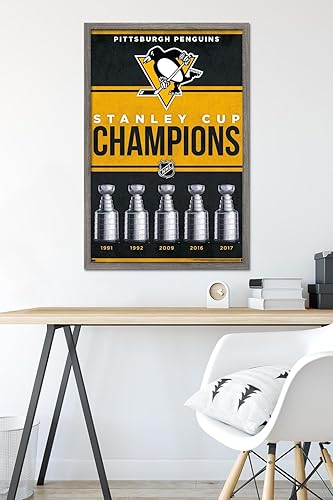 Miniatura 6 de Trends International NHL Pittsburgh Penguins - Póster de pared Champions 23, 22.37 x 34.00 pulgadas, versión enmarcada de madera de granero