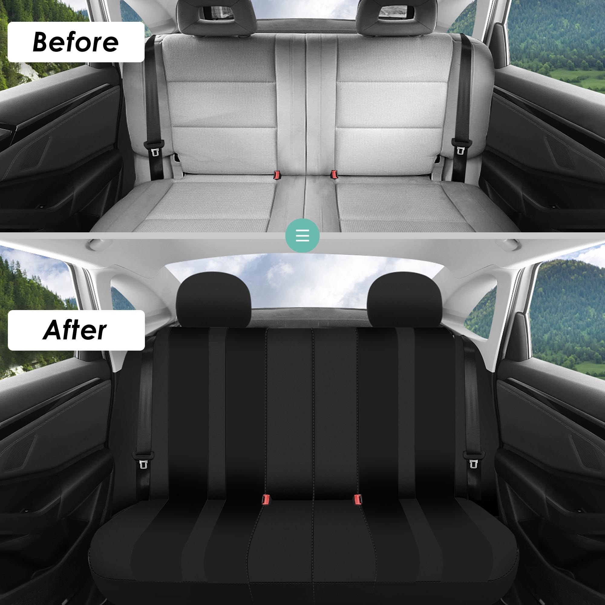 FH Group Car Seat Cover Full Set Striking Striped Car Seat Covers with Front Seat Covers and Rear Split Bench, Universal Fit Interior Accessories for Cars, Trucks, and SUVs – Black