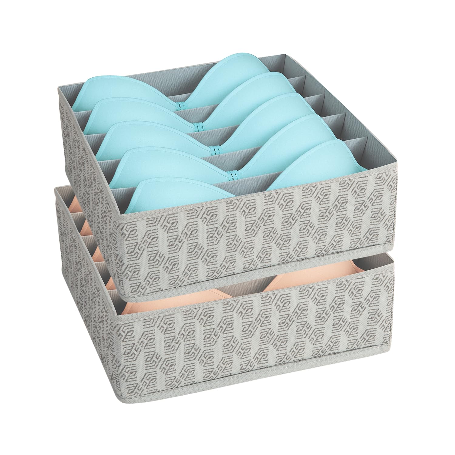 HomeStrap Bra Organizer For Drawers|6-Slot Non-Woven Foldable Undergarment Storage Box For Padded Bras,Lingerie,Scarves,Clothes & Underwear|Closet Drawer Organizer With Zipper|Pack of 2 Grey,Clothing