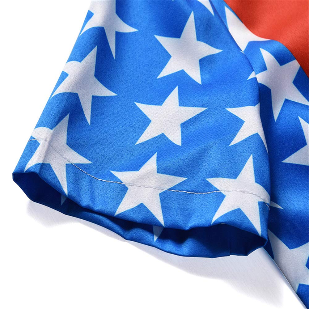 BaronHong Męskie śpioszki swobodne Star Stripes 3D grafika jednoczęściowe Button Down krótki rękaw kombinezon