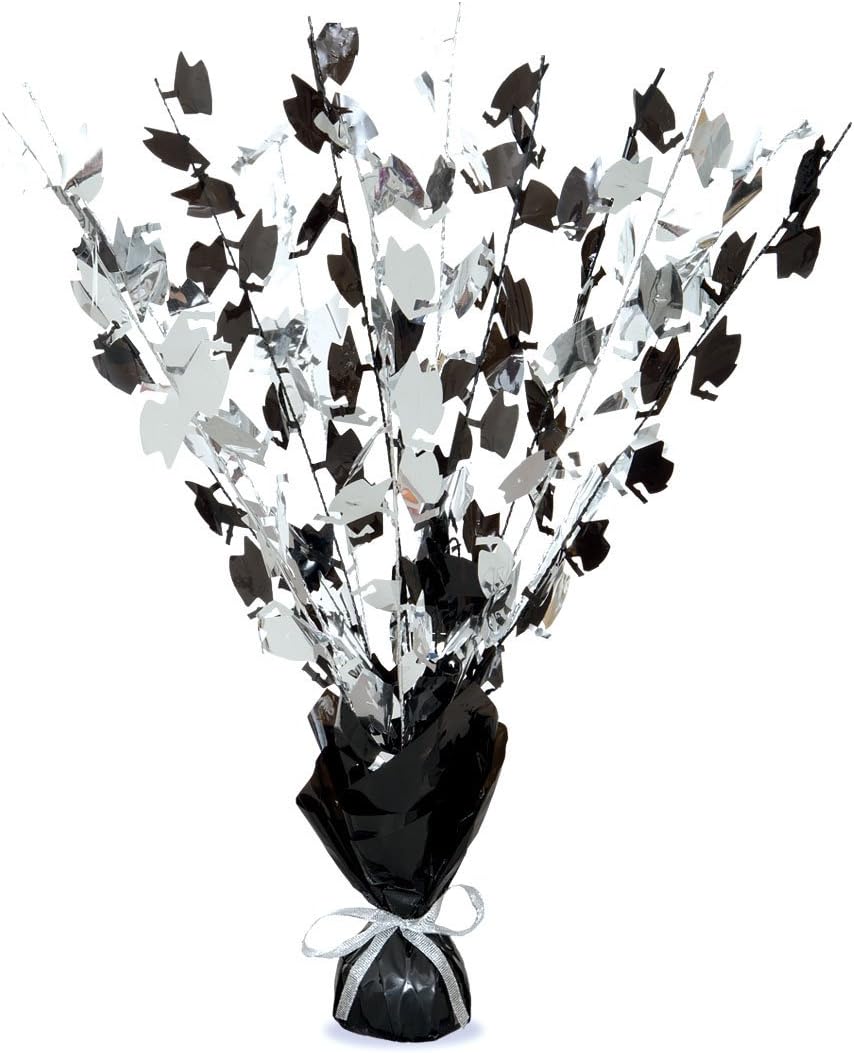Peso Per Palloncini Centrotavola Laurea – Glitz Nero E Argento – Altezza 41 Cm, Confezione Da 1 – Tema Graduazione
