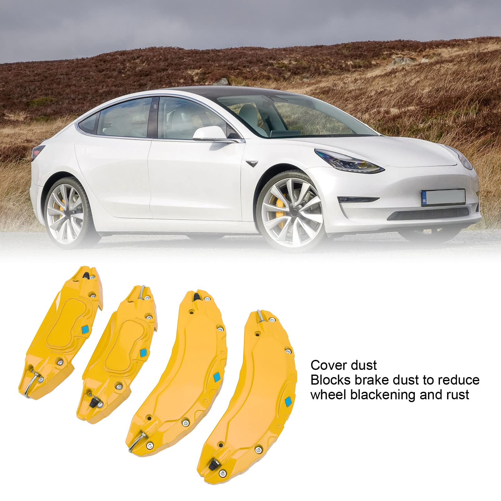 Set Copri Pinza Freno, 4 Pezzi Copri Pinza Freno per Auto in Lega di Alluminio Sostituzione Protezione Pinza Freno a Disco per Moo Speciale 18 Pollici 19 Pollici (Giallo)