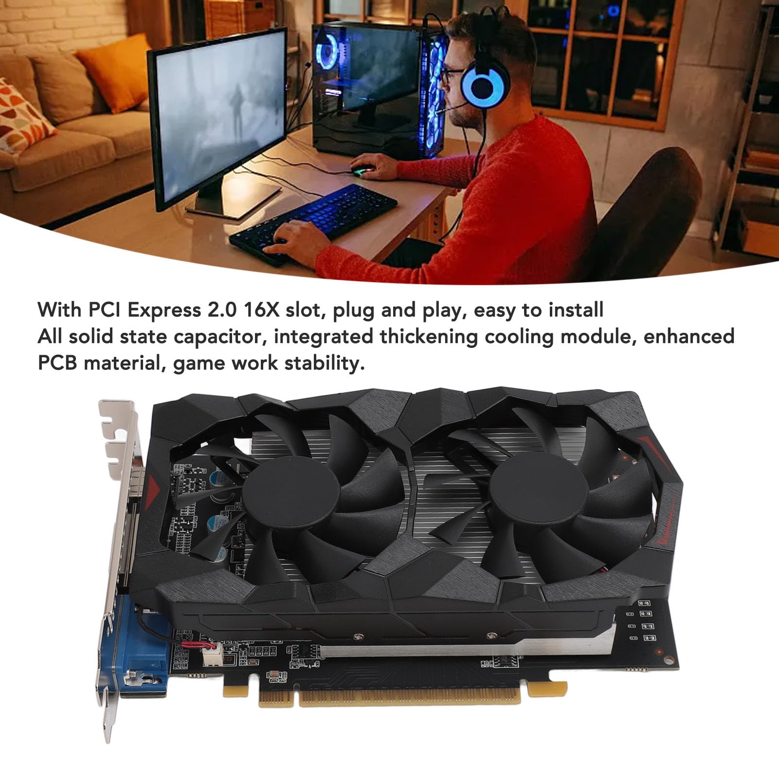 GOWENIC Scheda Grafica 4GD5, Scheda Grafica da Gioco GDDR5 da 4 GB a 128 Bit con 4 GB di Memoria Video Dedicata e Doppie Ventole di Raffreddamento, Scheda Grafica da Gioco Silenziosa con