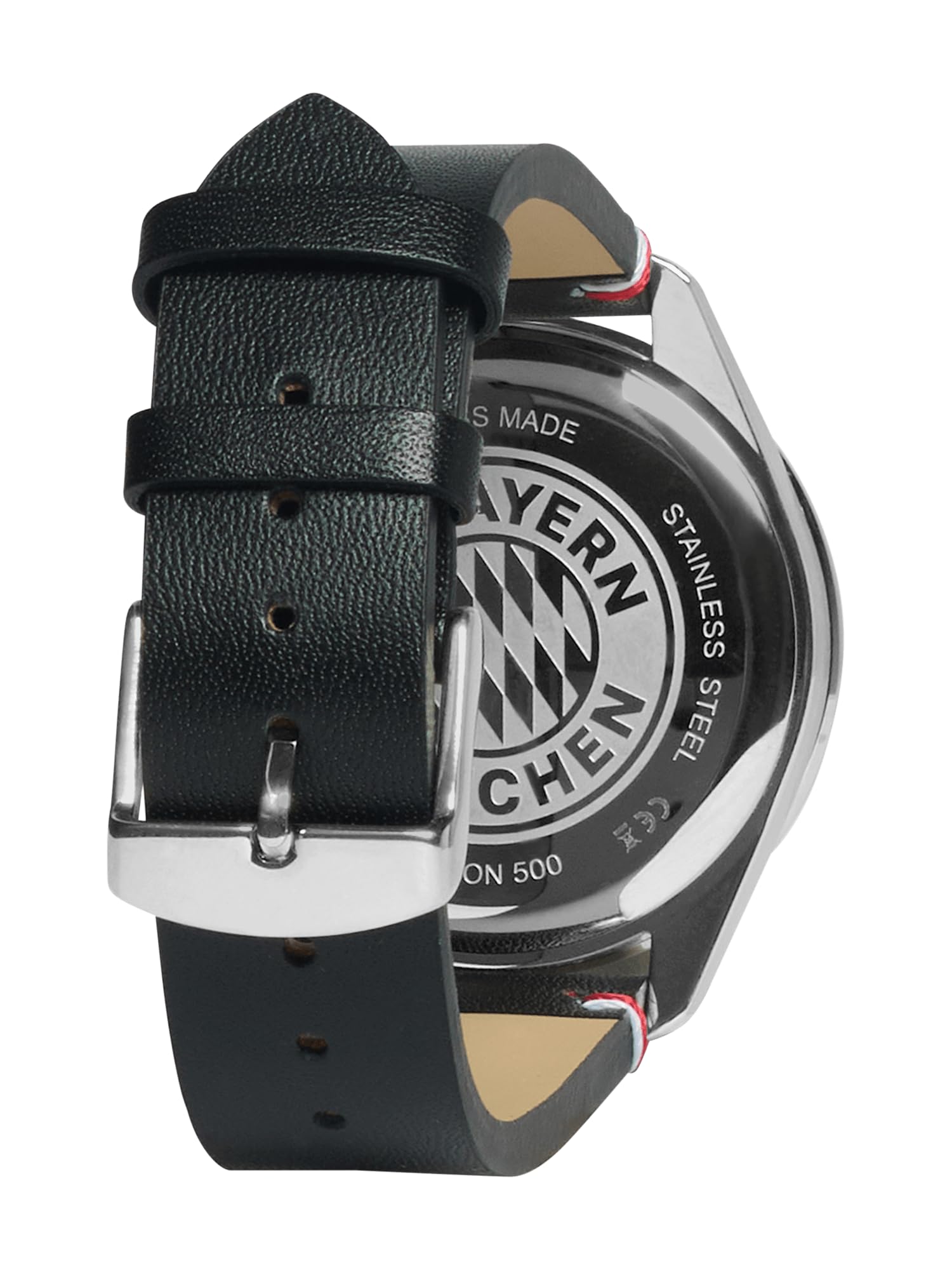 FC Bayern München Armbanduhr Limited Edition (Schwarz) I Quarzuhrwerk mit Lederarmband & Edelstahlgehäuse I Wasserdicht bis 3 ATM I Offiziell lizenziert