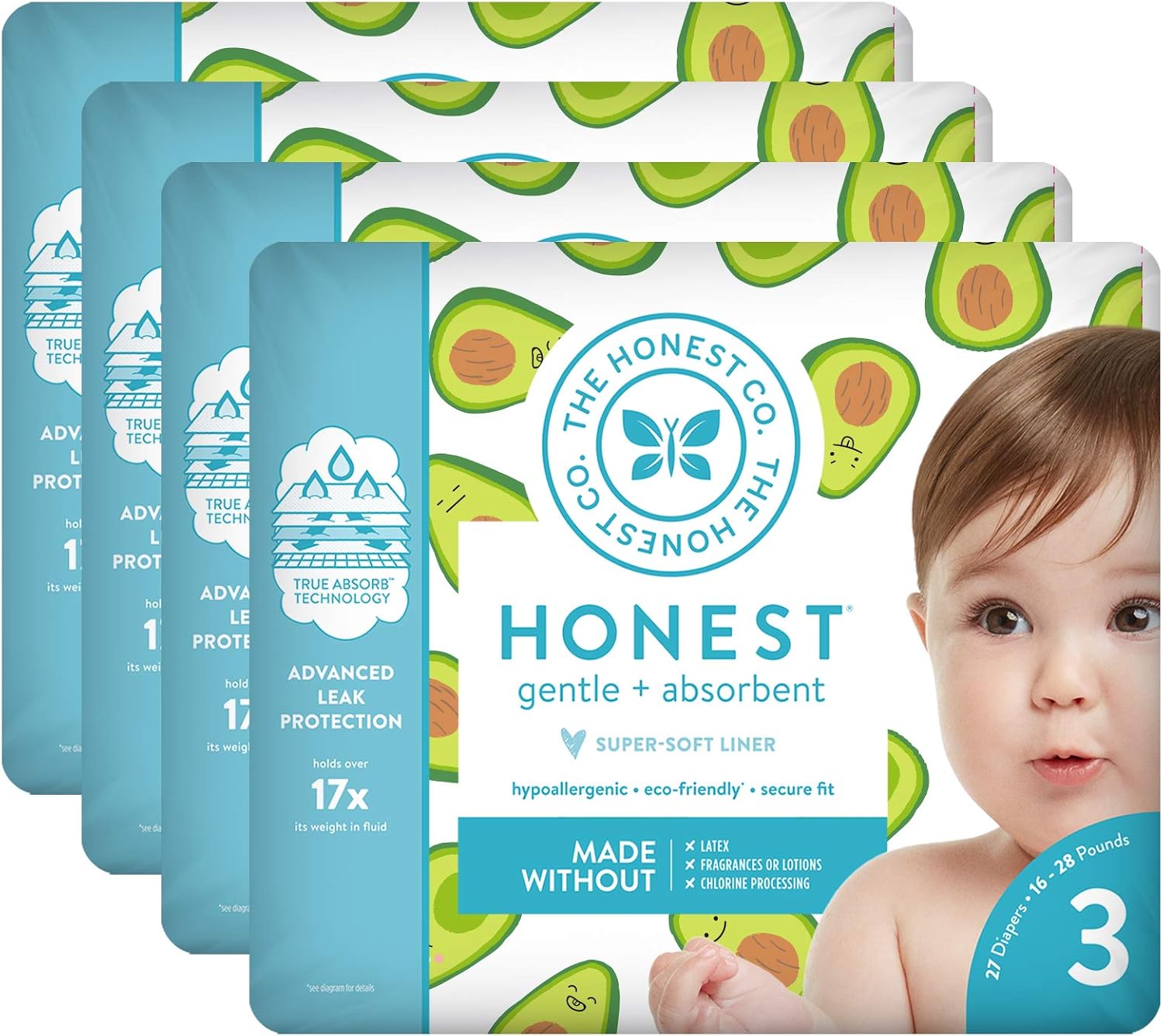 The Honest Company Baby Diapers With Trueabsorb Technology, Extra Guac, Size 3, 108 Count