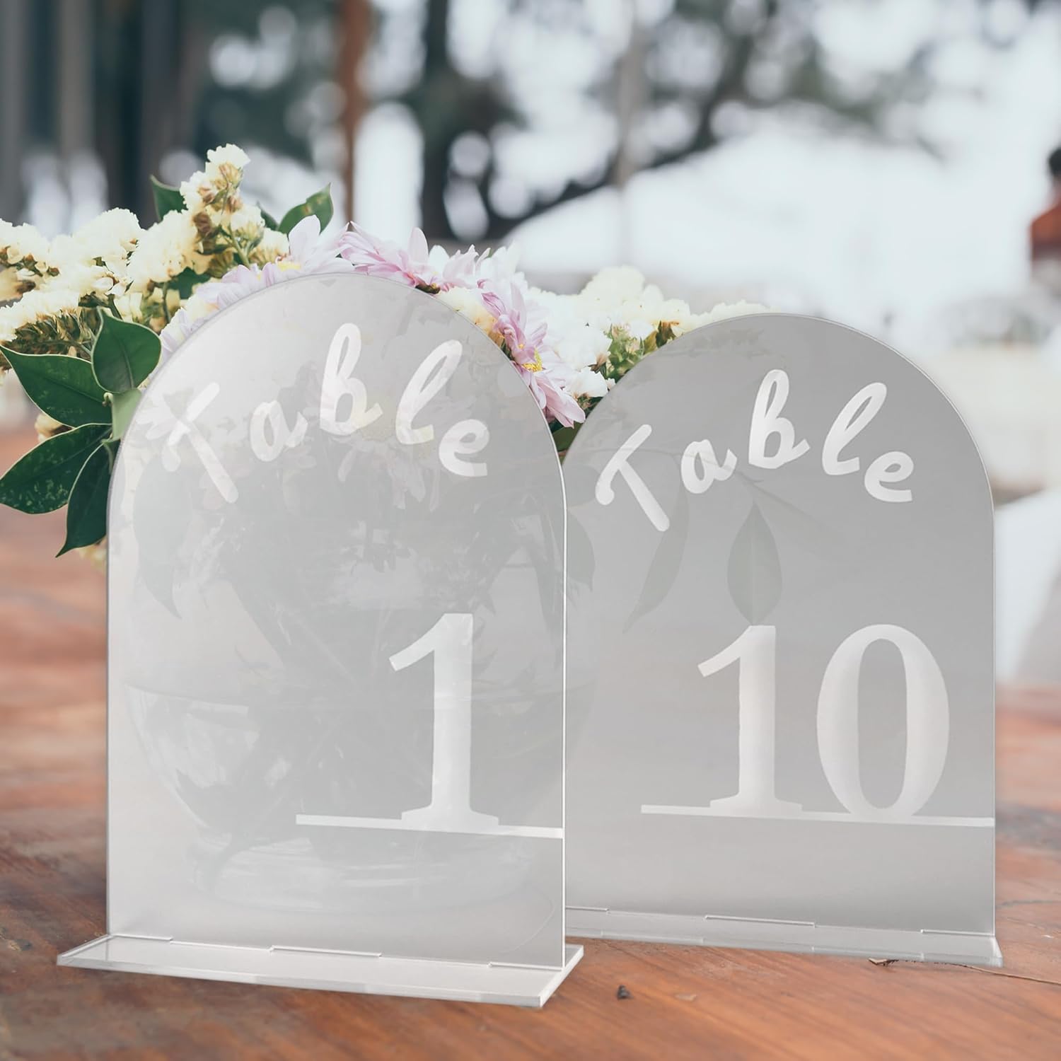 Frosted Clear Wedding Table Numbers 1-10 with Stands, Elegant 5x7 Inch Arch Acrylic Signs for Wedding Reception, Anniversary, Birthday, Party Decor