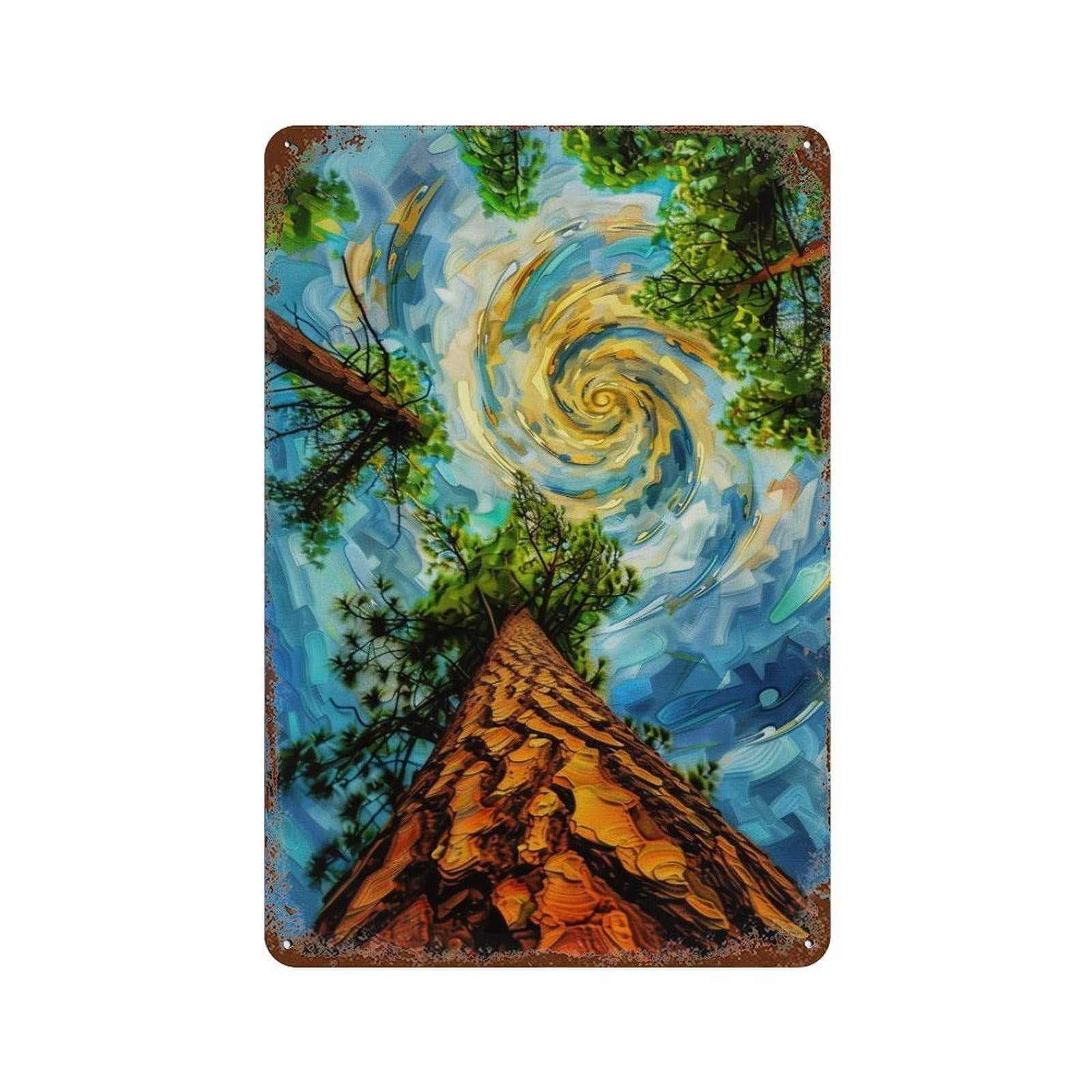 WUJHGRSG Van Gogh Style Twirl Azure Sky Upward Tree Trunk Composition 01 Wall Art Retro Iron Vintage Metal Tin Sign Poster Modern Decor for Home Cofffee Club Bar Shop Style 30x20cm