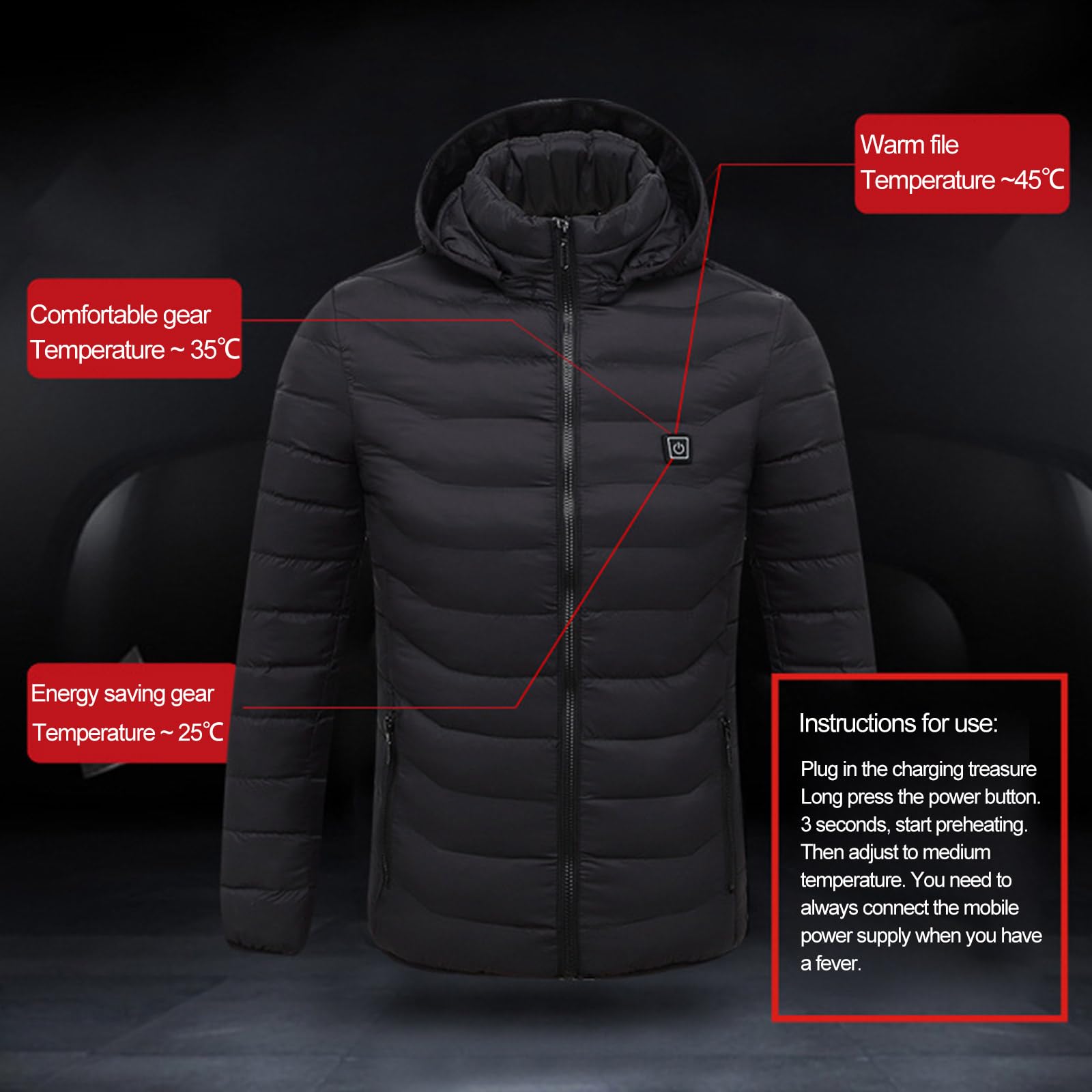 Cappotto Riscaldante Elettrico Impermeabile Inverno Outdoor Giacche 3 Livelli Uomo Riscaldato per Campeggio Inverno Riscaldato