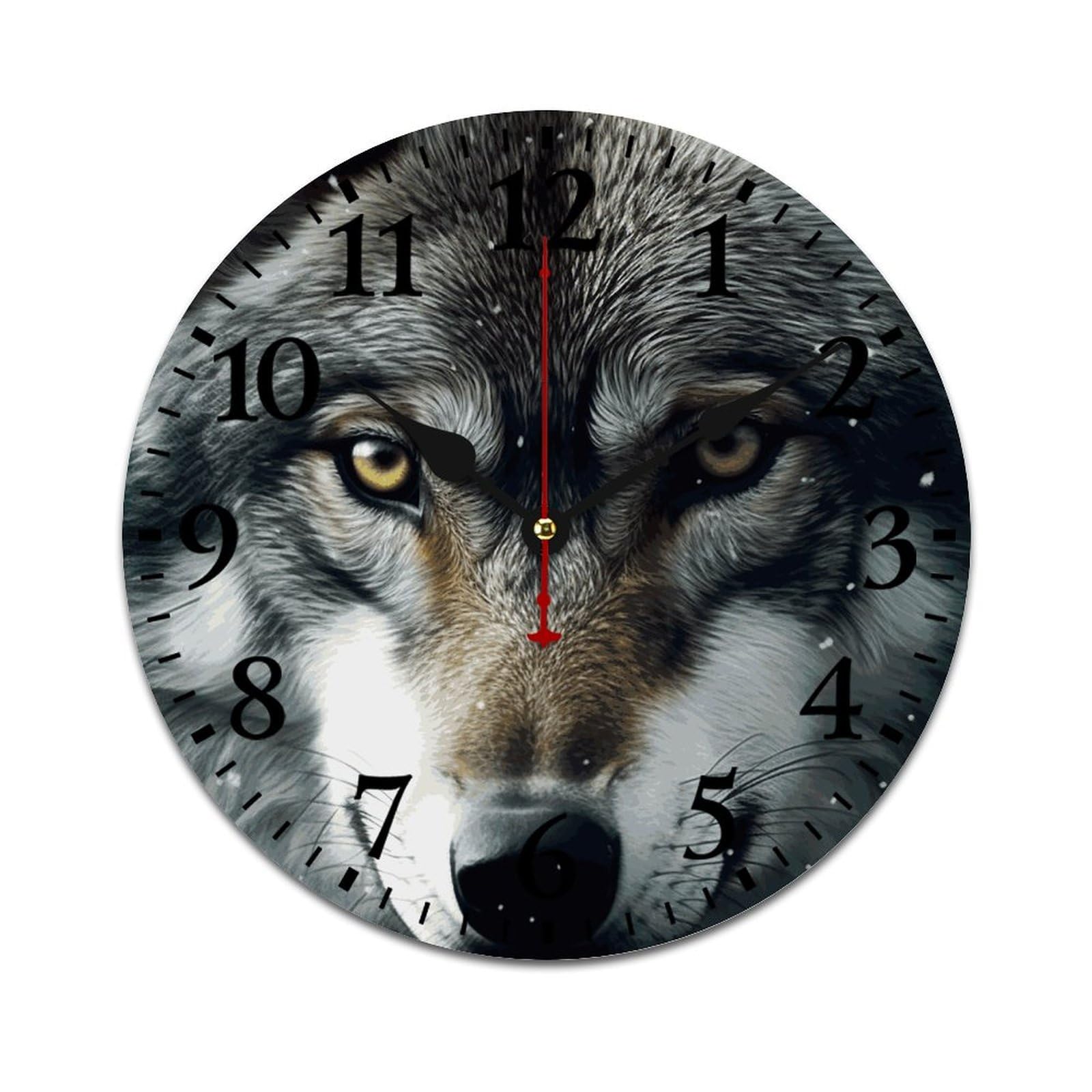 NTVOWPZO 10 Inch Wall Clock Wooden Forest Wolf Eyes Battery Operated Wall Clocks Silent Non-Ticking Square Wall Clock for Living Room Kitchen Home Office Wall Decorative Clocks