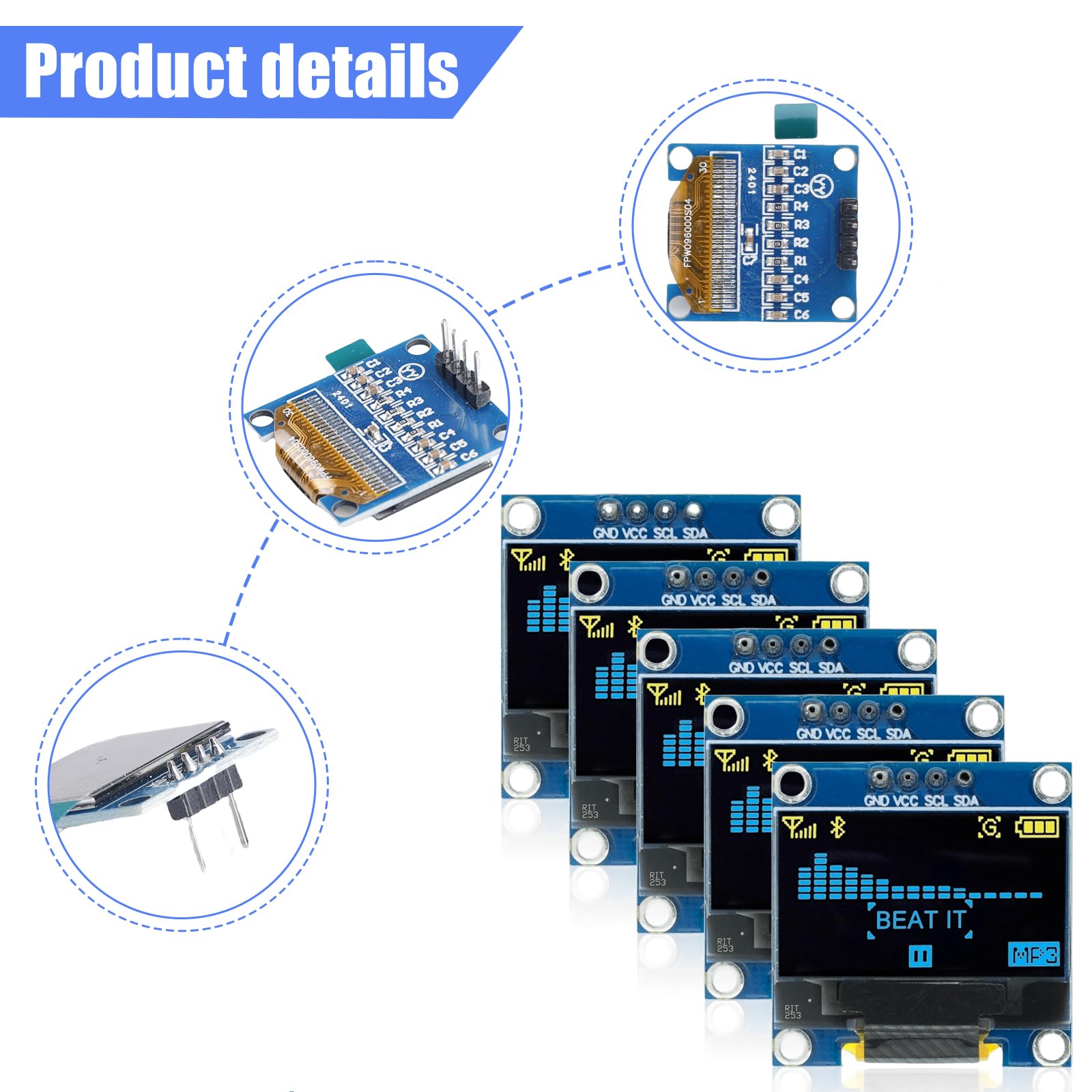 Display OLED 0.96 Pollici - Schermo IIC 128x64 Pixel, Giallo E Blu, Per Progetti Elettronici - Foto 10