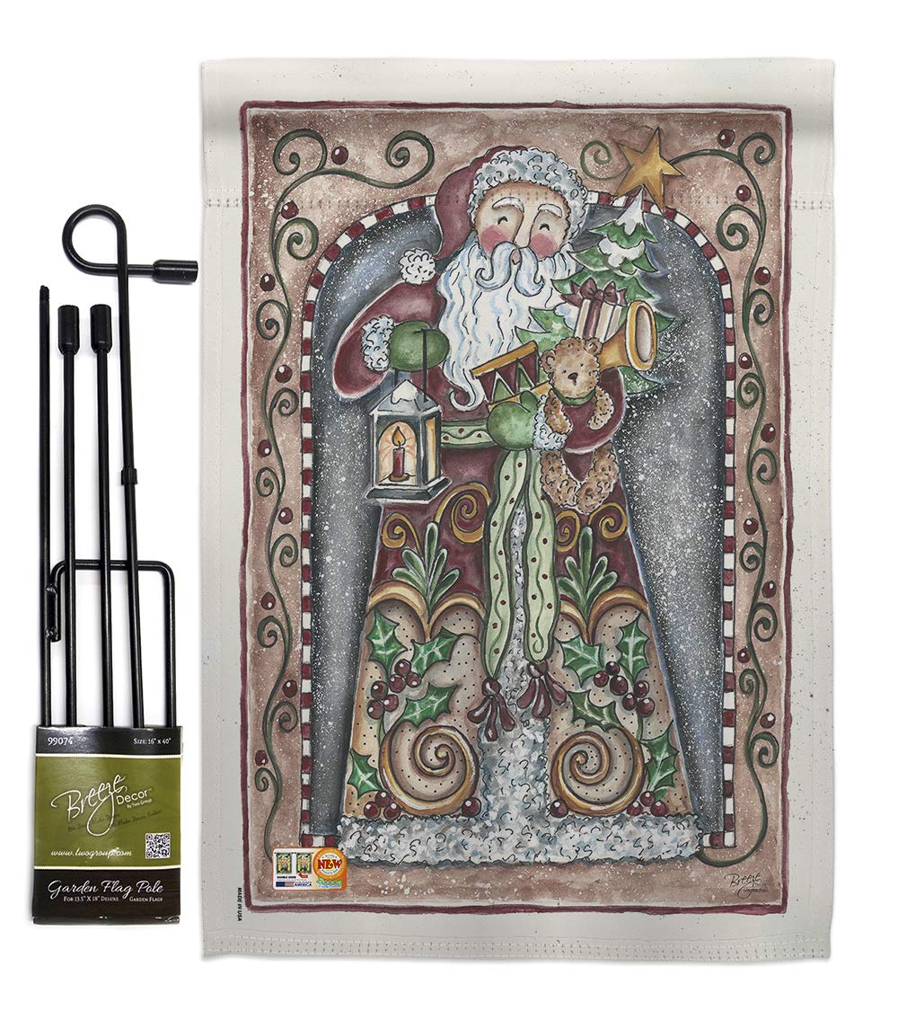 Breeze Decor BD-XM-GS-114128-IP-BO-D-US16-AL 13 x 18.5 in. Santa Toys & Lamp Winter Christmas Impressions Decorative Vertical Double Sided Garden Flag Set with Banner Pole