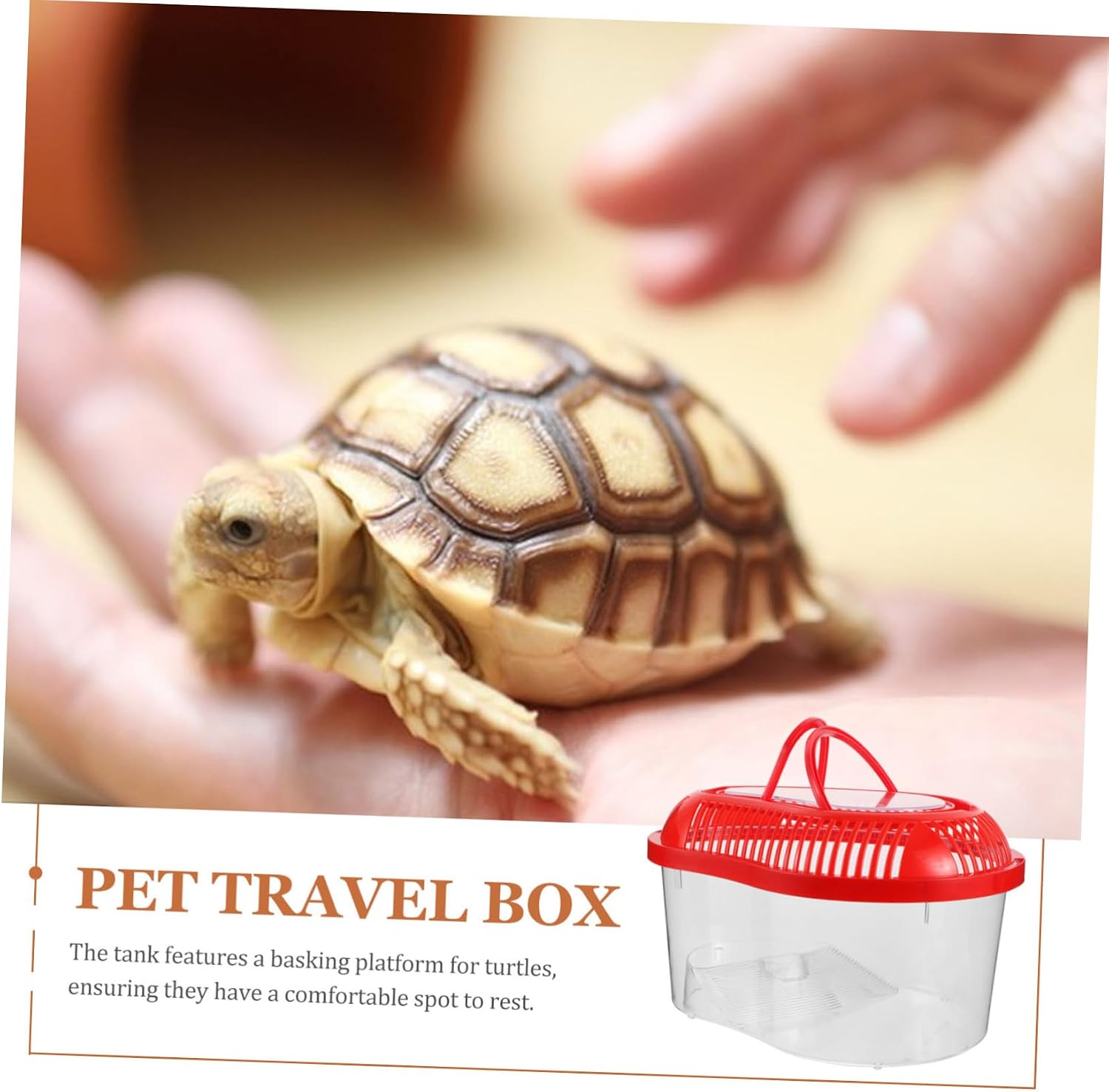 Plastic Reptile Carrier Lid Built Sunbathing Platform and Ventilation for Snakes Turtles and Fish Portable Travel Container Medium Red