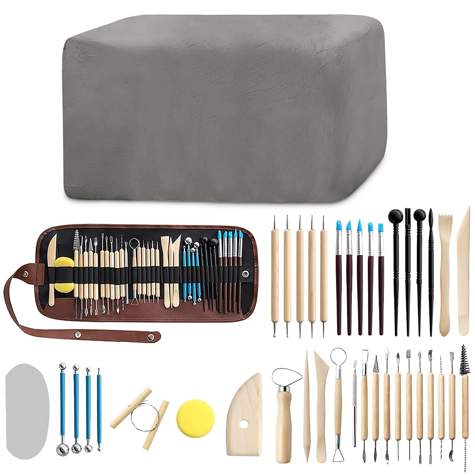 Natural Air Dry Clay Kit, 4.5 Kg Black Pottery Clay with 40 Sculpting Tool