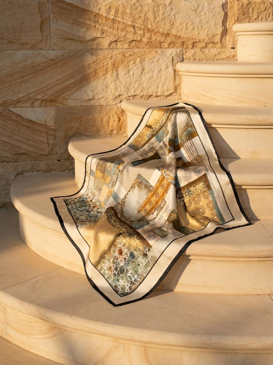 Foulard en 100 % pure soie de mûrier - 90 x 90 cm - Foulard de qualité supérieure pour femme - Collection Classics The Royal Opera Collection - Avec enveloppe cadeau