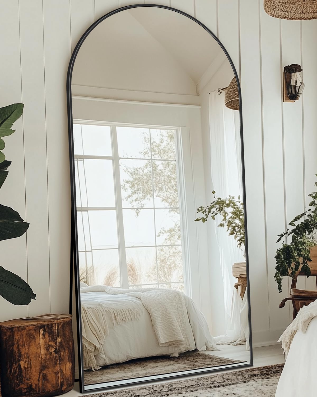 Full Length Mirror with Stand, 71"x32" Arched Full Body Mirror, Large Stand Up Mirrors, Aluminum Frame Floor Standing Mirrors, Freestanding Hanging